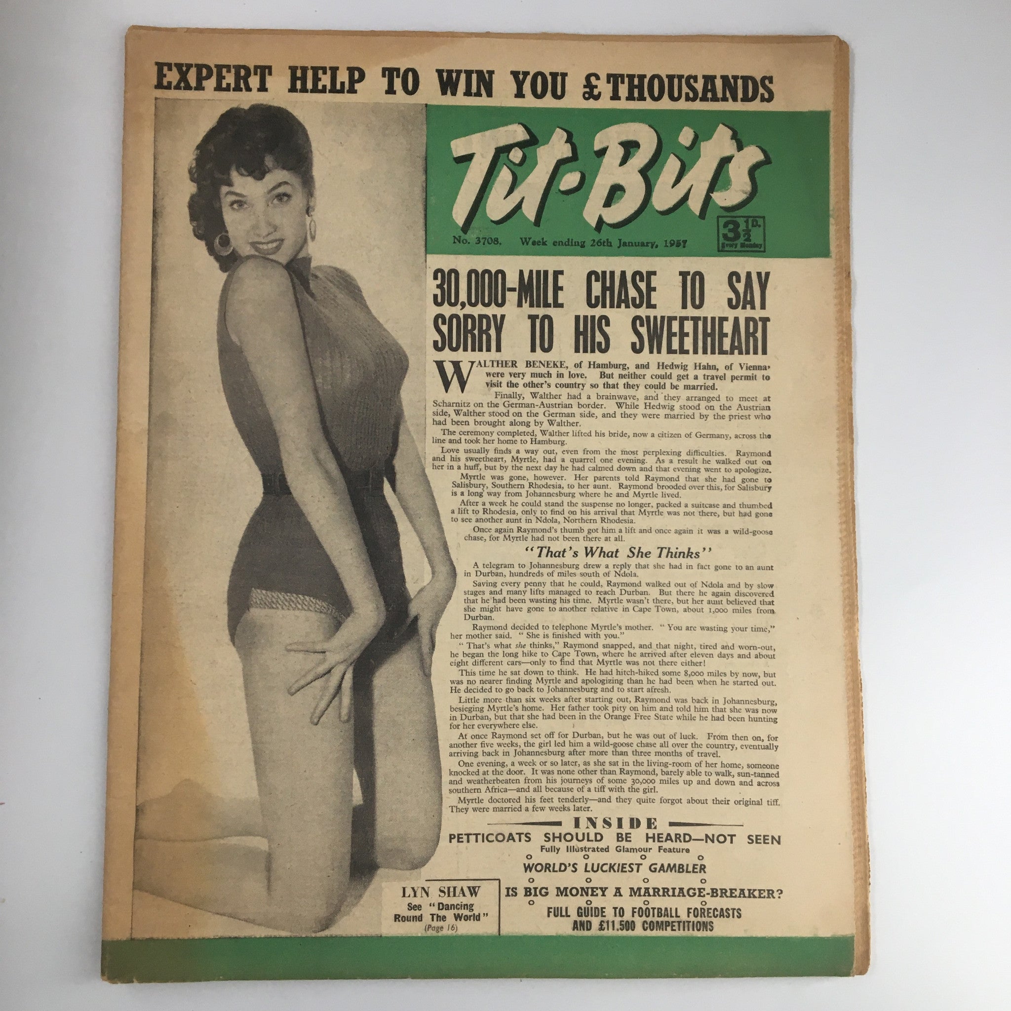 VTG Tit-Bits Magazine January 26 1957 Lyn Shaw Dancing Round The World No Label