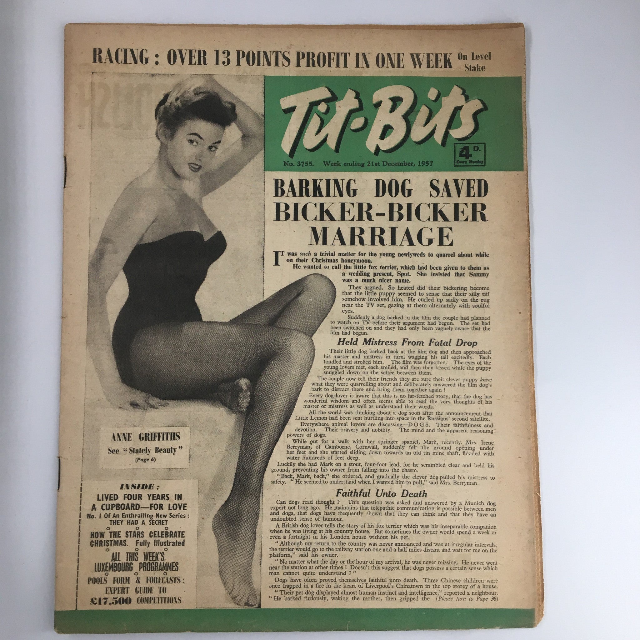 VTG Tit-Bits Magazine December 21 1957 Anne Griffiths Stately Beauty No Label