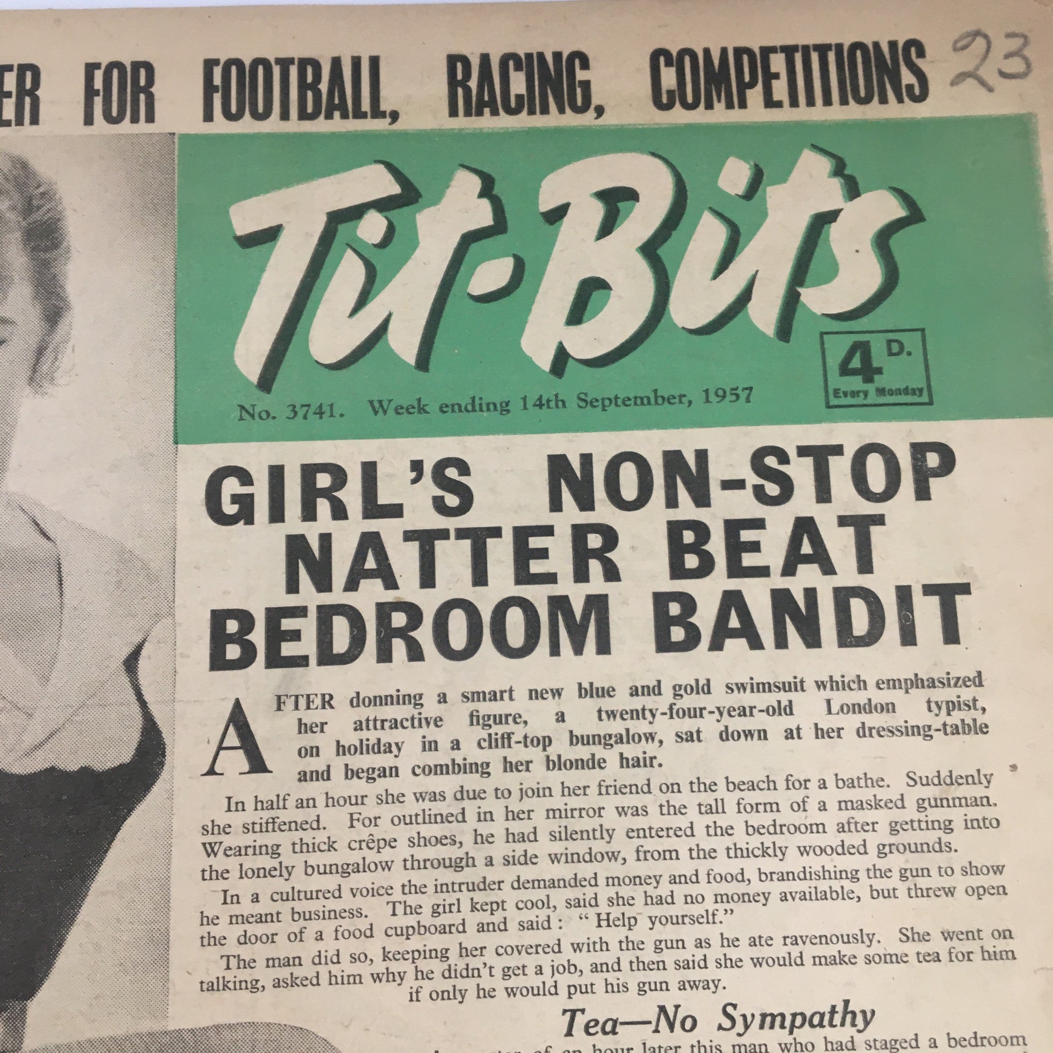 VTG Tit-Bits Magazine September 15 1957 Margaret Simons Crazy Gang Girl No Label