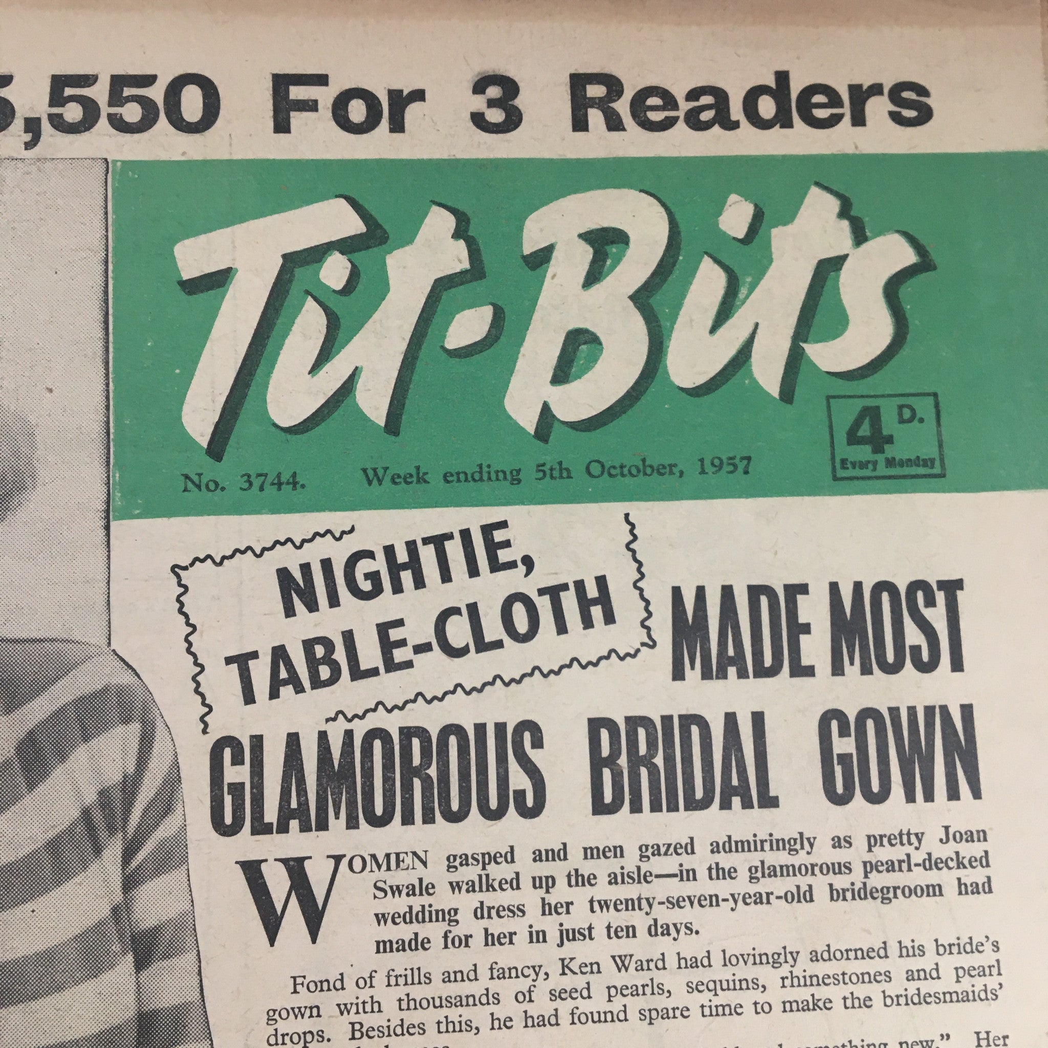 VTG Tit-Bits Magazine October 5 1957 Marianne Collins She's An Eyeful No Label