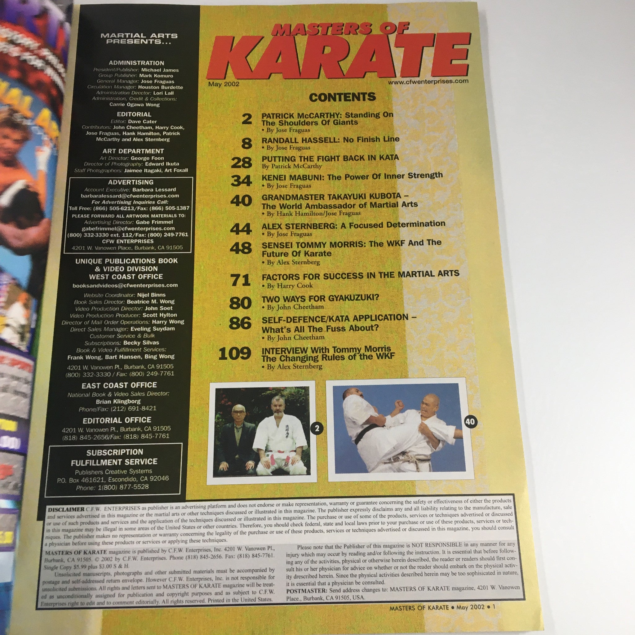 Masters of Karate Magazine May 2002 Randall Hassell & Alex Sternberg No Label VG