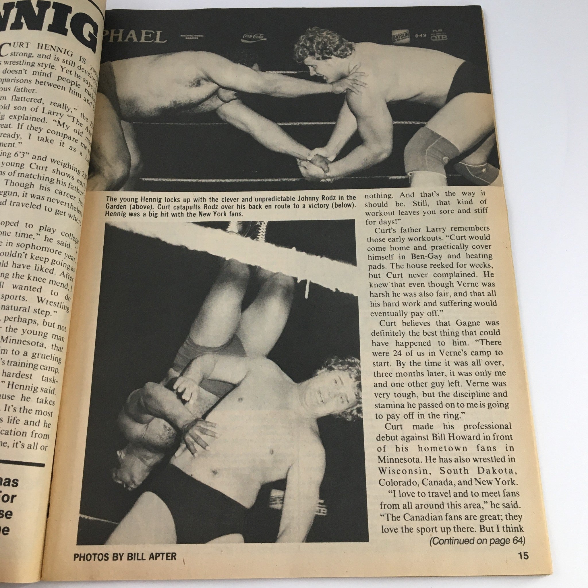 Wrestler Annual Magazine Summer 1988: An action shot of Curt Hennig grappling with Johnny Rodz, showcasing classic wrestling moves from the era.