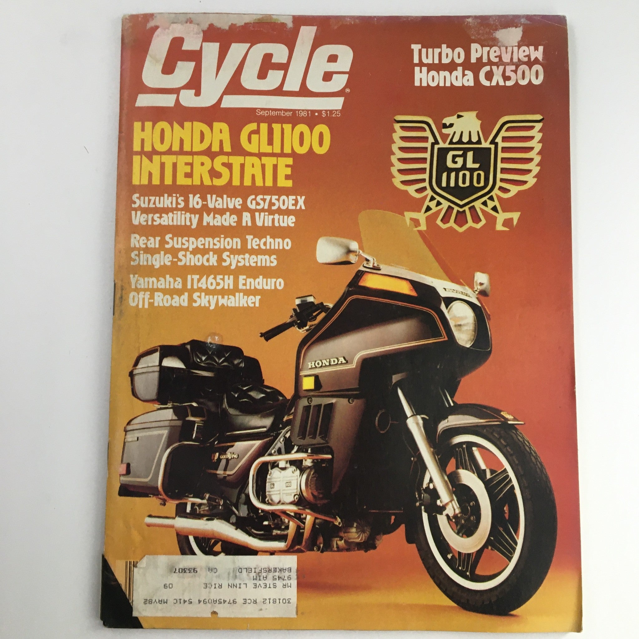 Cycle Magazine September 1981 Honda GL1100 & Suzuki GS750EX & Yamaha IT465H