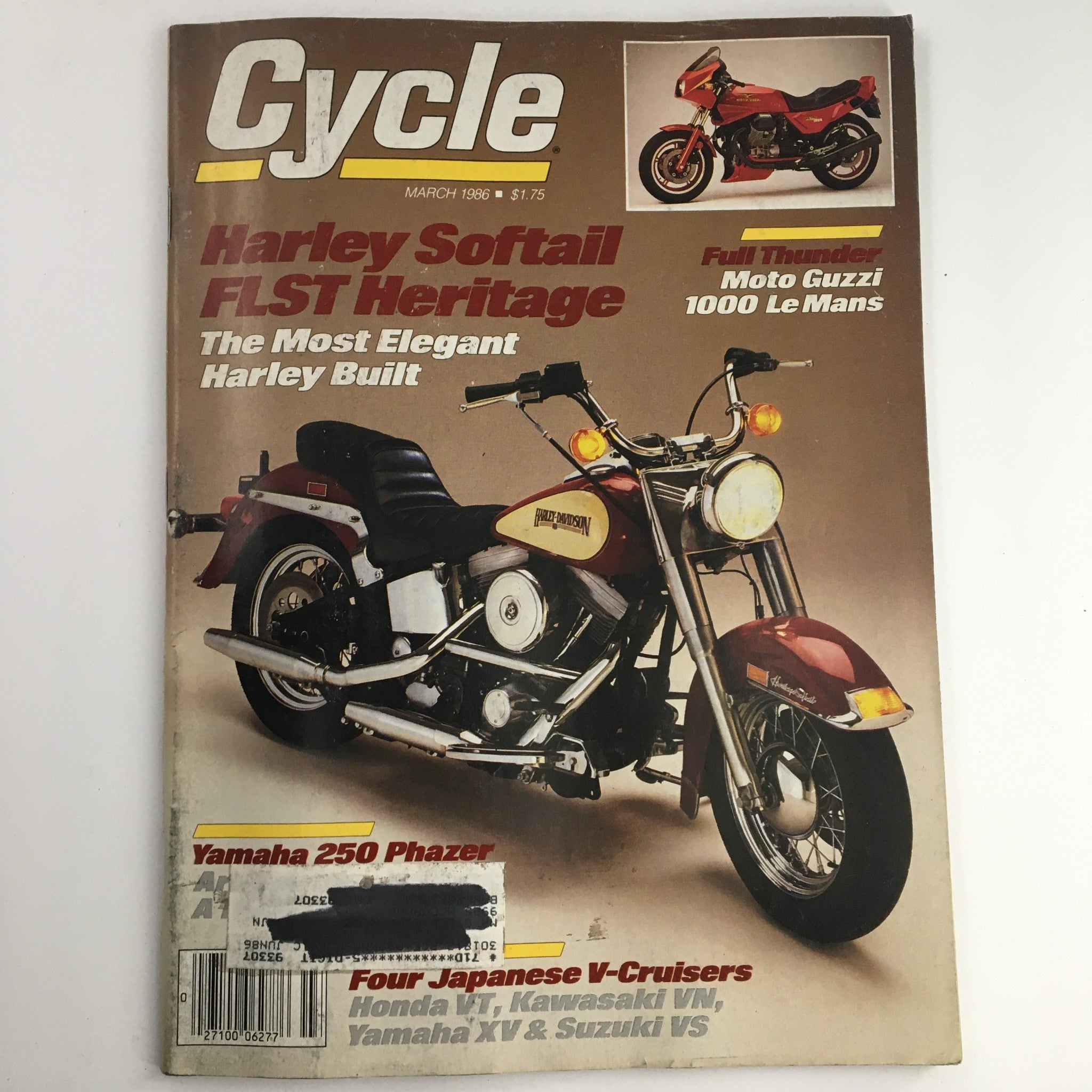 Cycle Magazine March 1986 Harley Softail FLST Heritage & Yamaha 250 Phazer