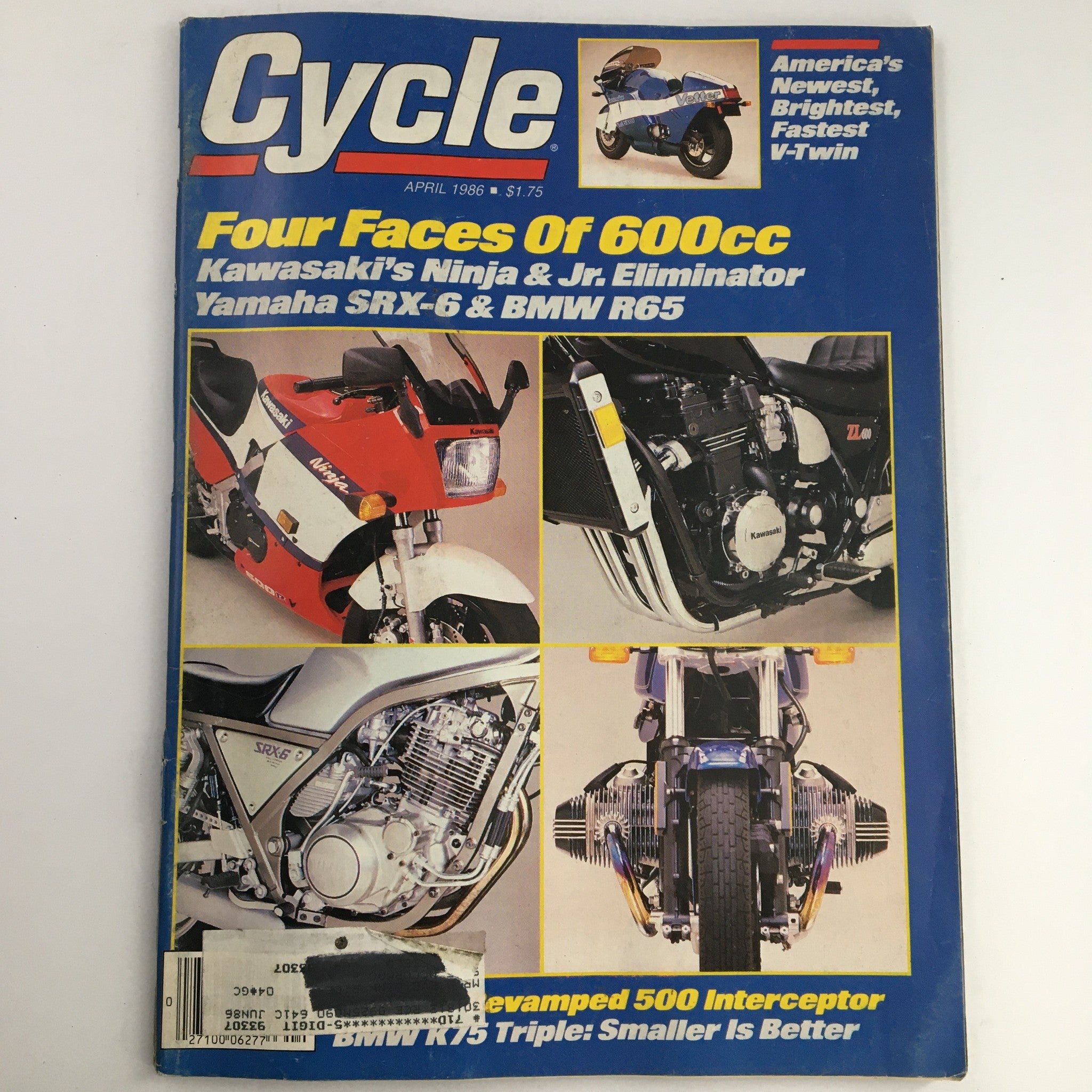 Cycle Magazine April 1986 Kawasaki Ninja & Jr. Eliminator Yamaha SRX-6 & BMW R65