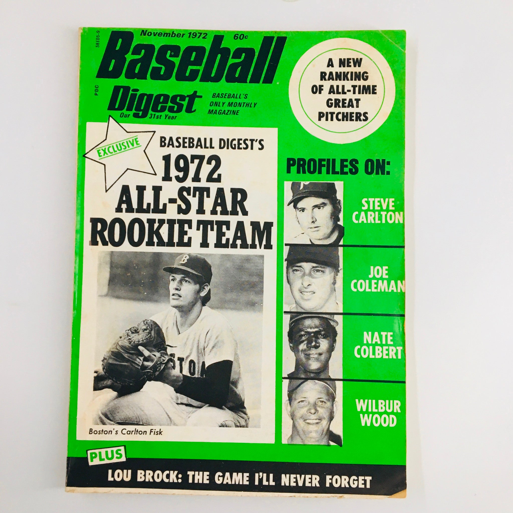 VTG Baseball Digest Magazine November 1972 Boston's Carlton Fisk No Label