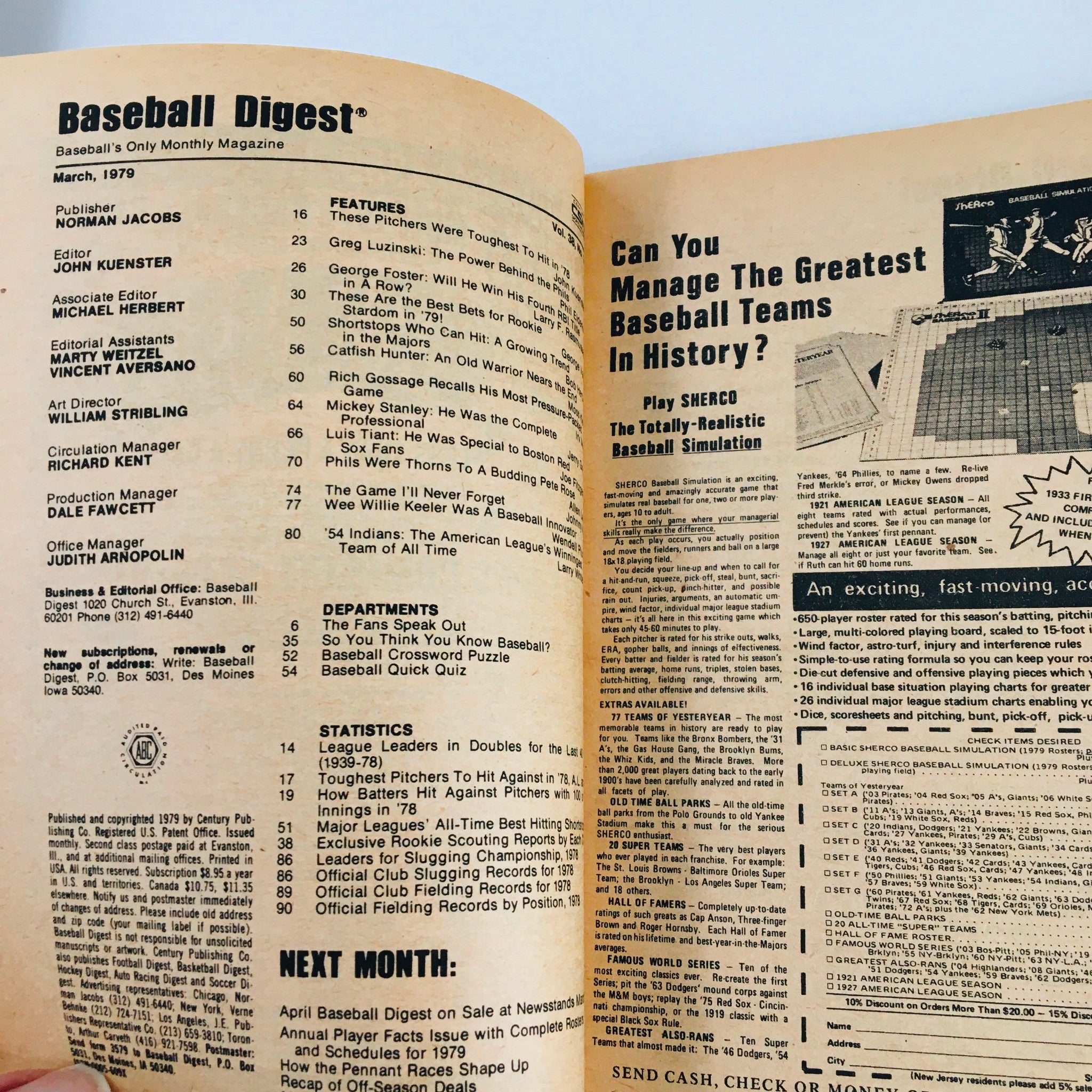 VTG Baseball Digest Magazine March 1979 Greg Luzinski The Phil's Power Man