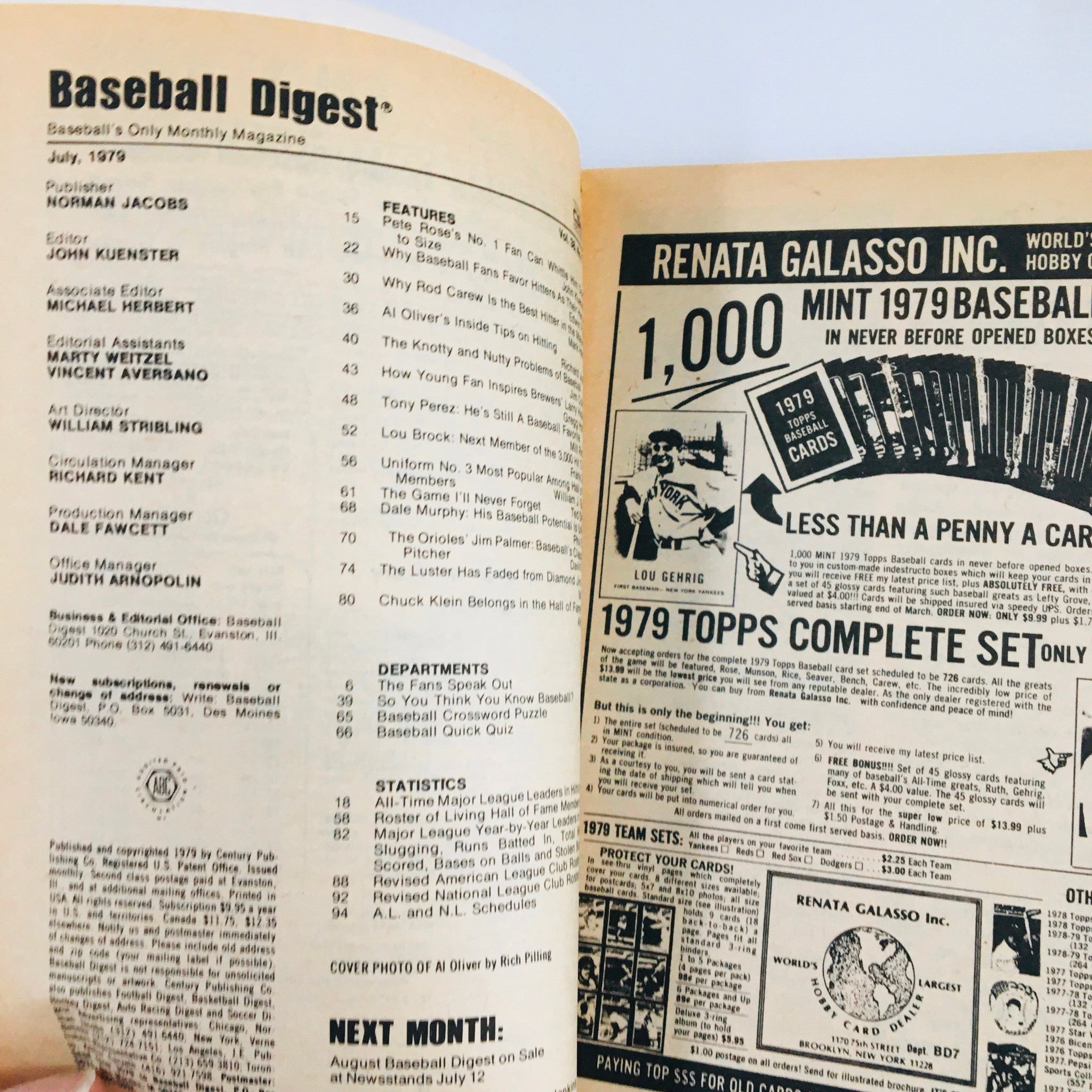 VTG Baseball Digest Magazine July 1979 Al Oliver's Inside Tips on Hitting