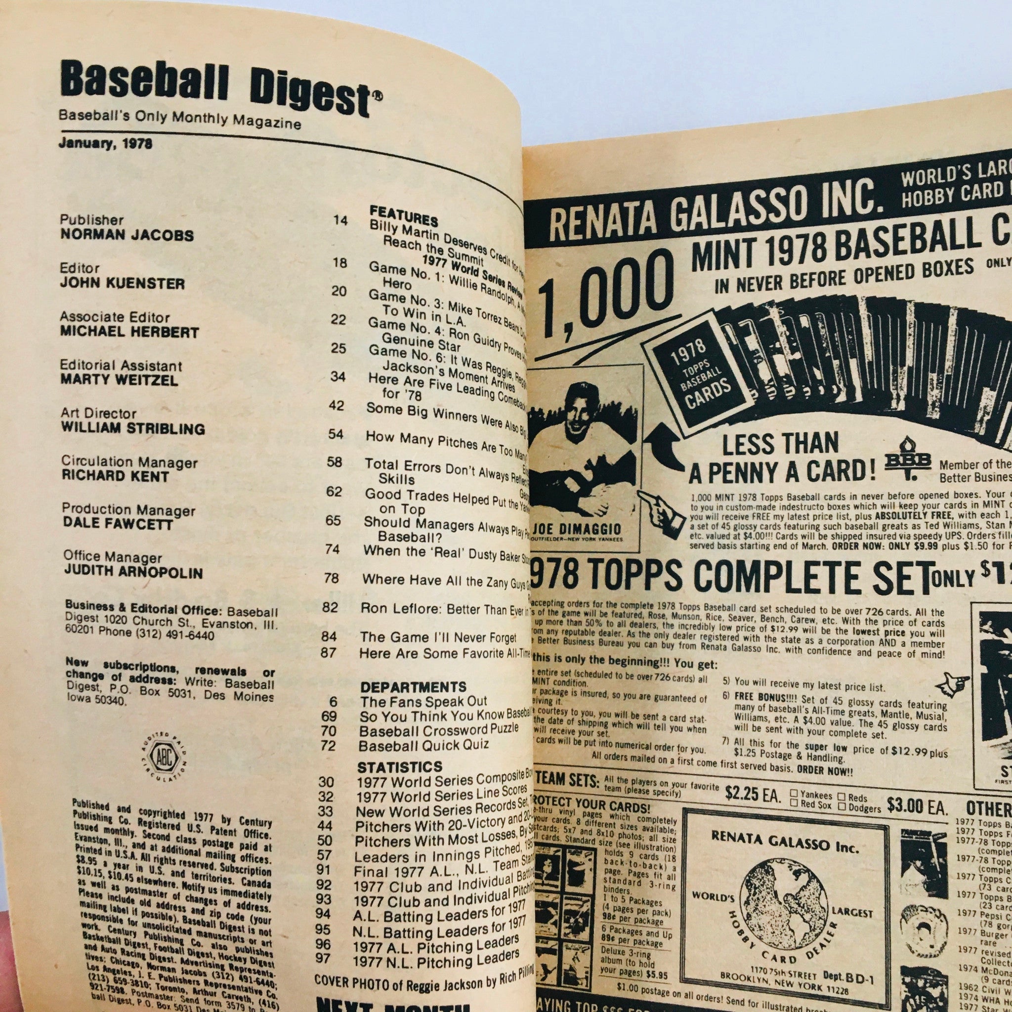 VTG Baseball Digest Magazine January 1978 Reggie Jackson of New York Yankees