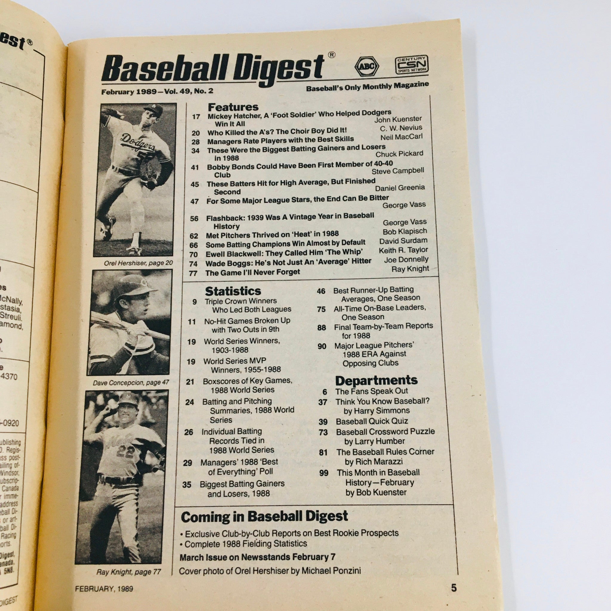 VTG Baseball Digest Magazine February 1989 Orel Hershiser World Series MVP