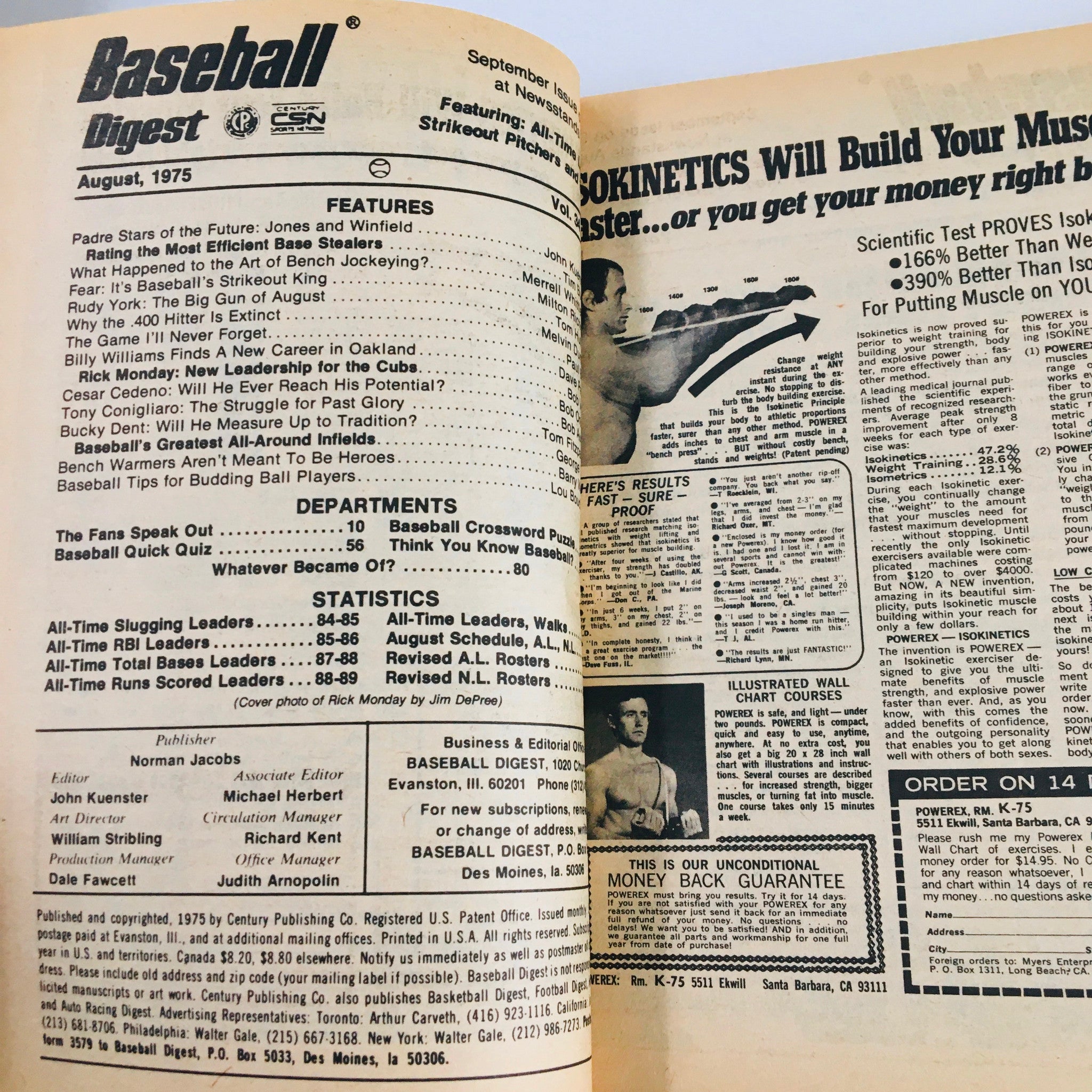 VTG Baseball Digest Magazine August 1975 Rick Monday A New Leader for the Cubs