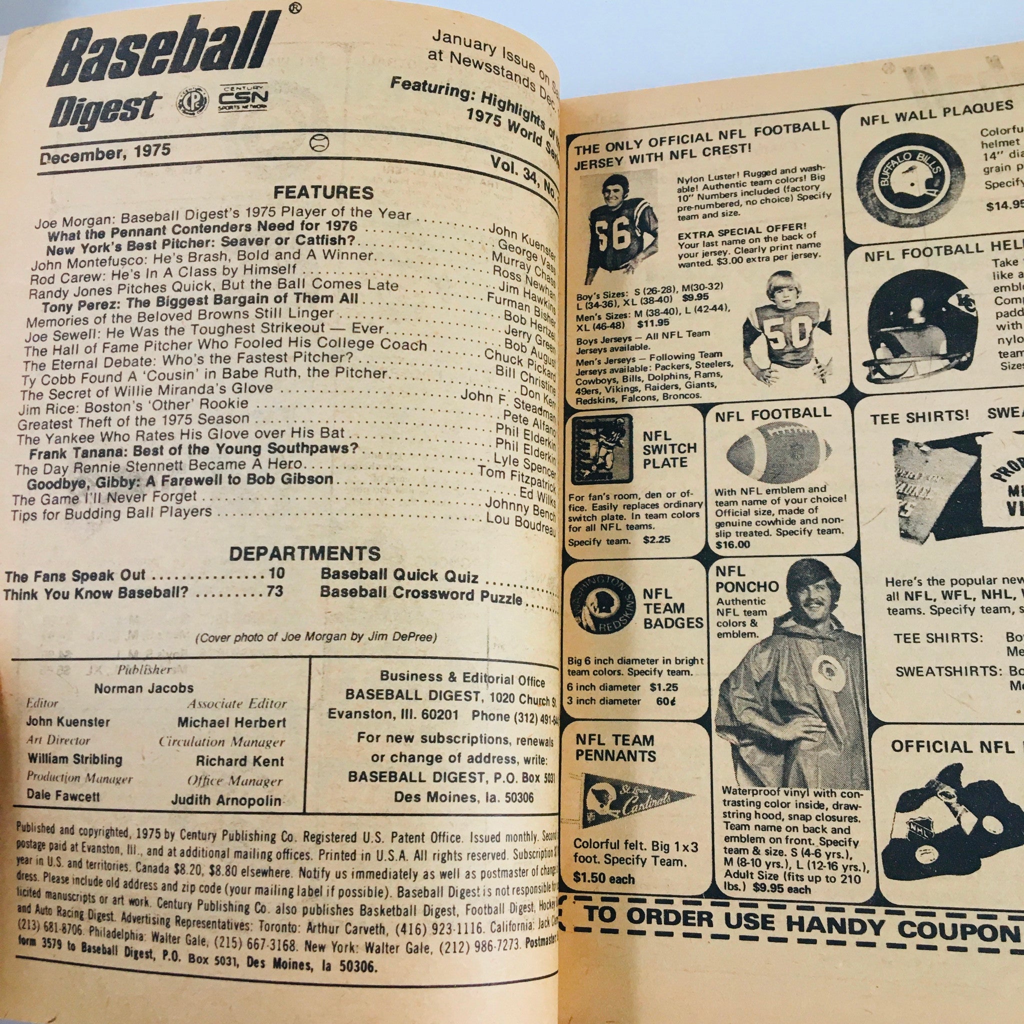 VTG Baseball Digest Magazine December 1975 Joe Morgan Player of the Year 1975