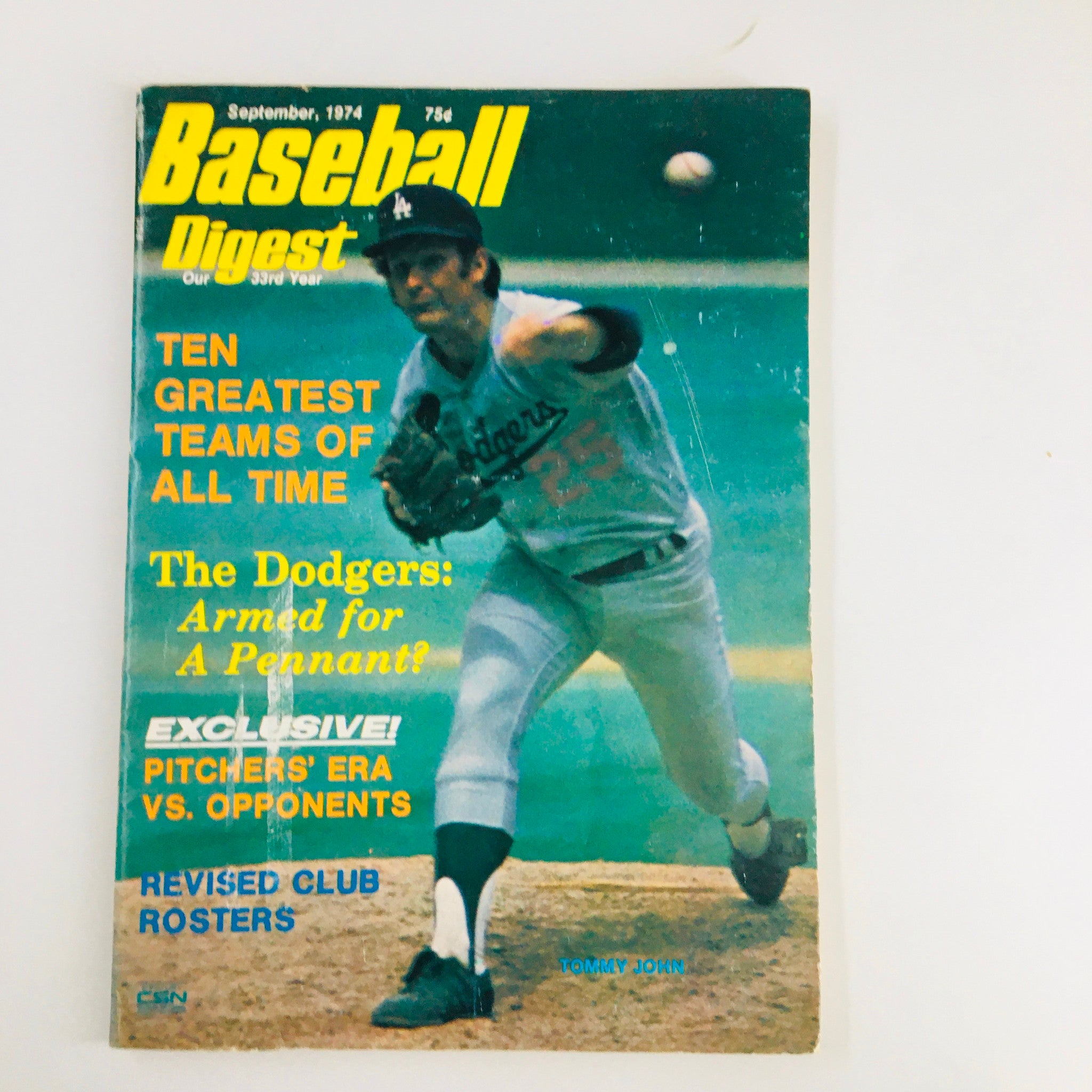 VTG Baseball Digest Magazine September 1974 Tommy John Dodgers Armed for Pennant