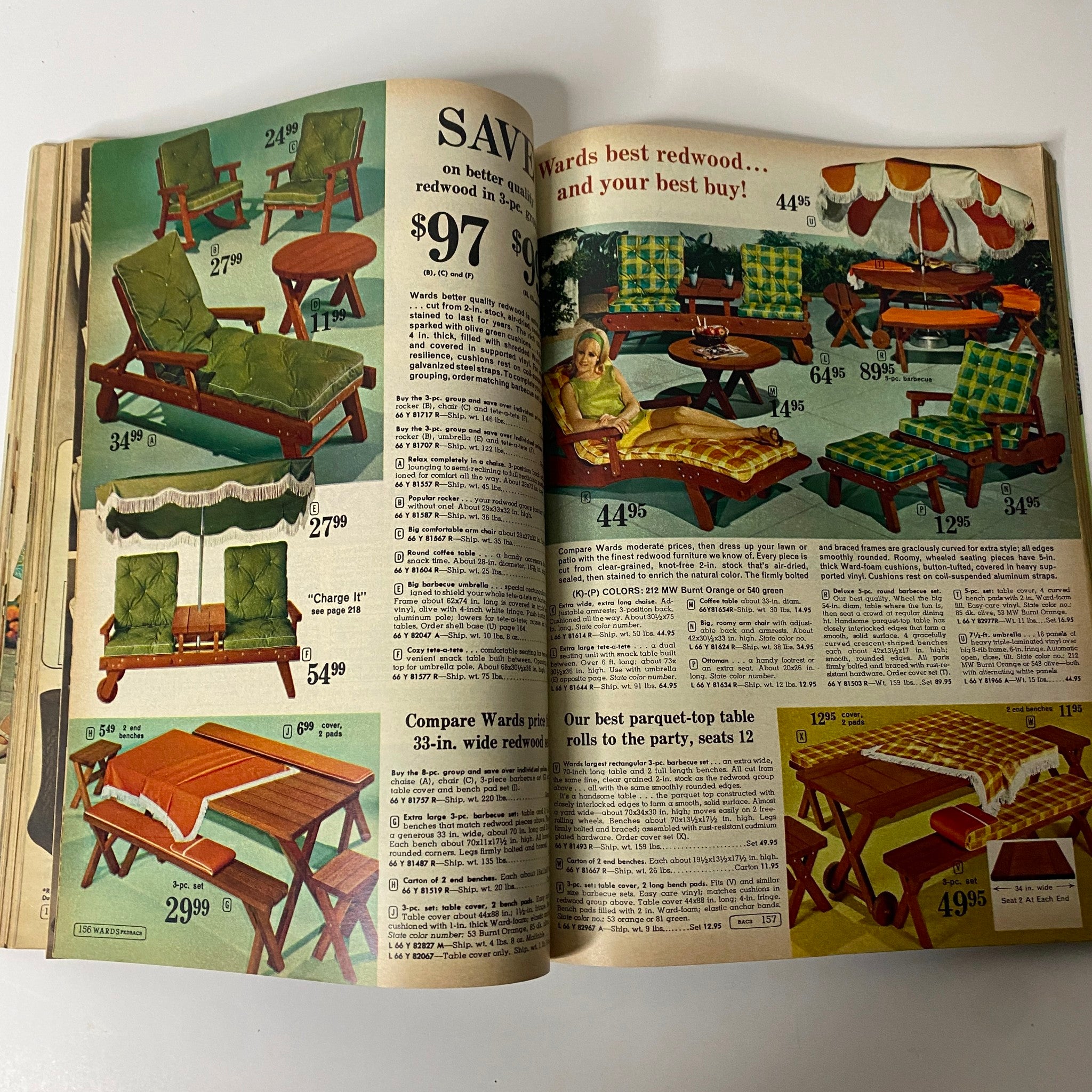 Interior page of the 1967 Montgomery Ward Summer Sale Catalog displaying patio furniture and outdoor items with prices and featured styles.