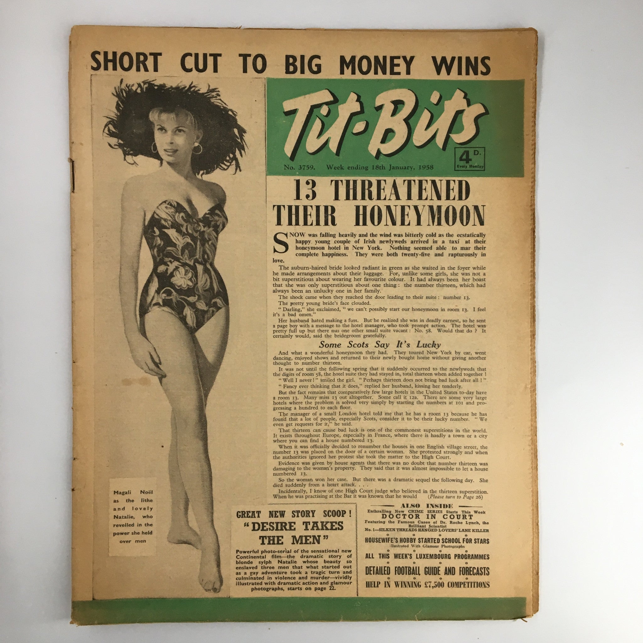 VTG Tit-Bits Magazine January 1958 Magali Noel The Power She Held No Label