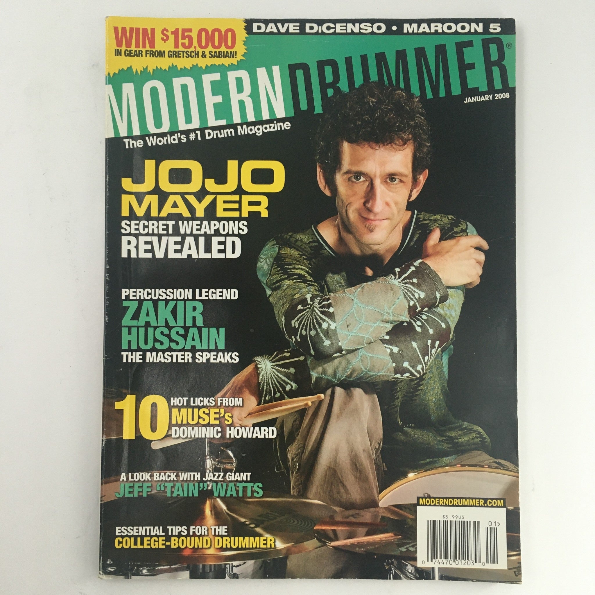 Modern Drummer Magazine January 2008 Jojo Mayer & Zakir Hussain & Jeff Watts, VG