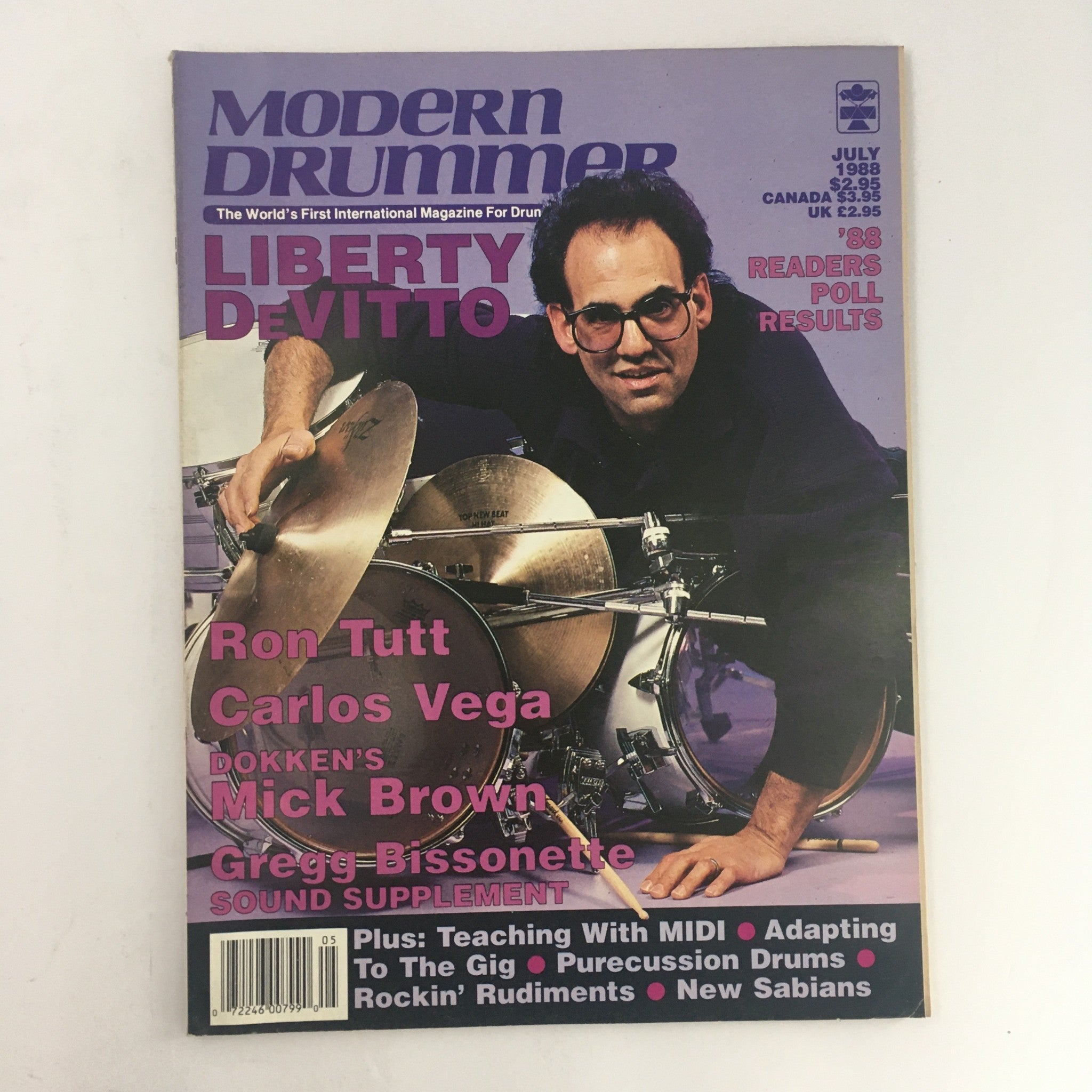 Modern Drummer Magazine July 1988 Liberty DeVitto & Ron Tutt & Carlos Vega, VG