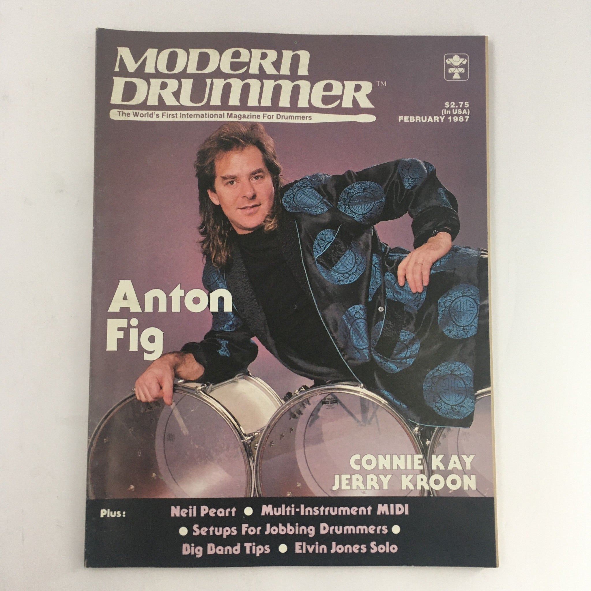 Modern Drummer Magazine February 1987 Anton Fig & Connie Kay & Jerry Kroon, VG