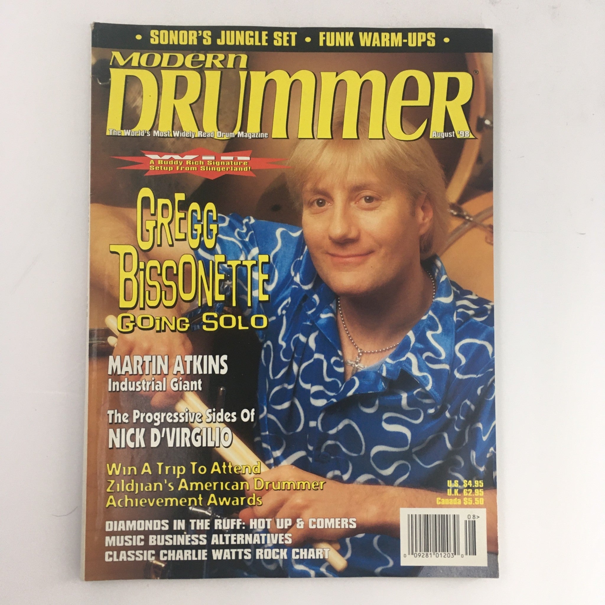 Modern Drummer Magazine August 1998 Gregg Bissonette & Martin Atkins, No Label