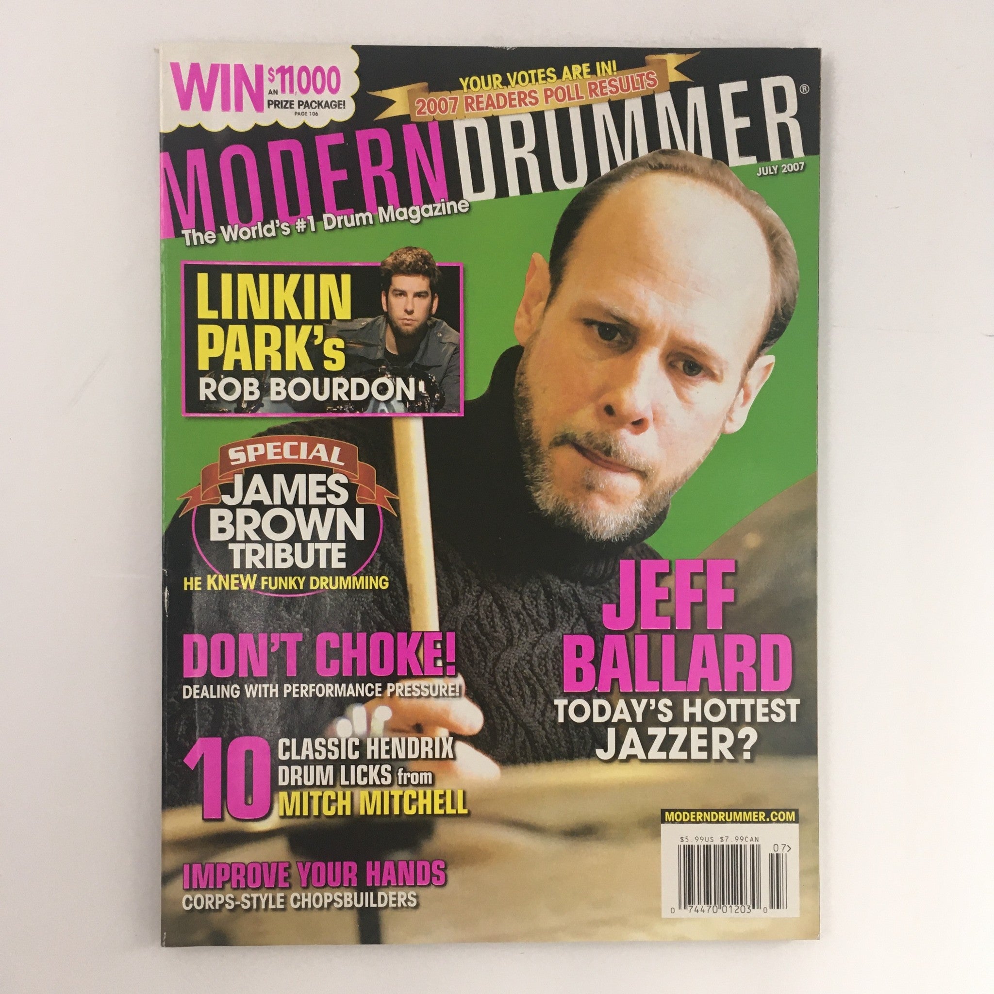 Modern Drummer Magazine July 2007 Rob Bourdon & Jeff Ballard & James Brown, VG