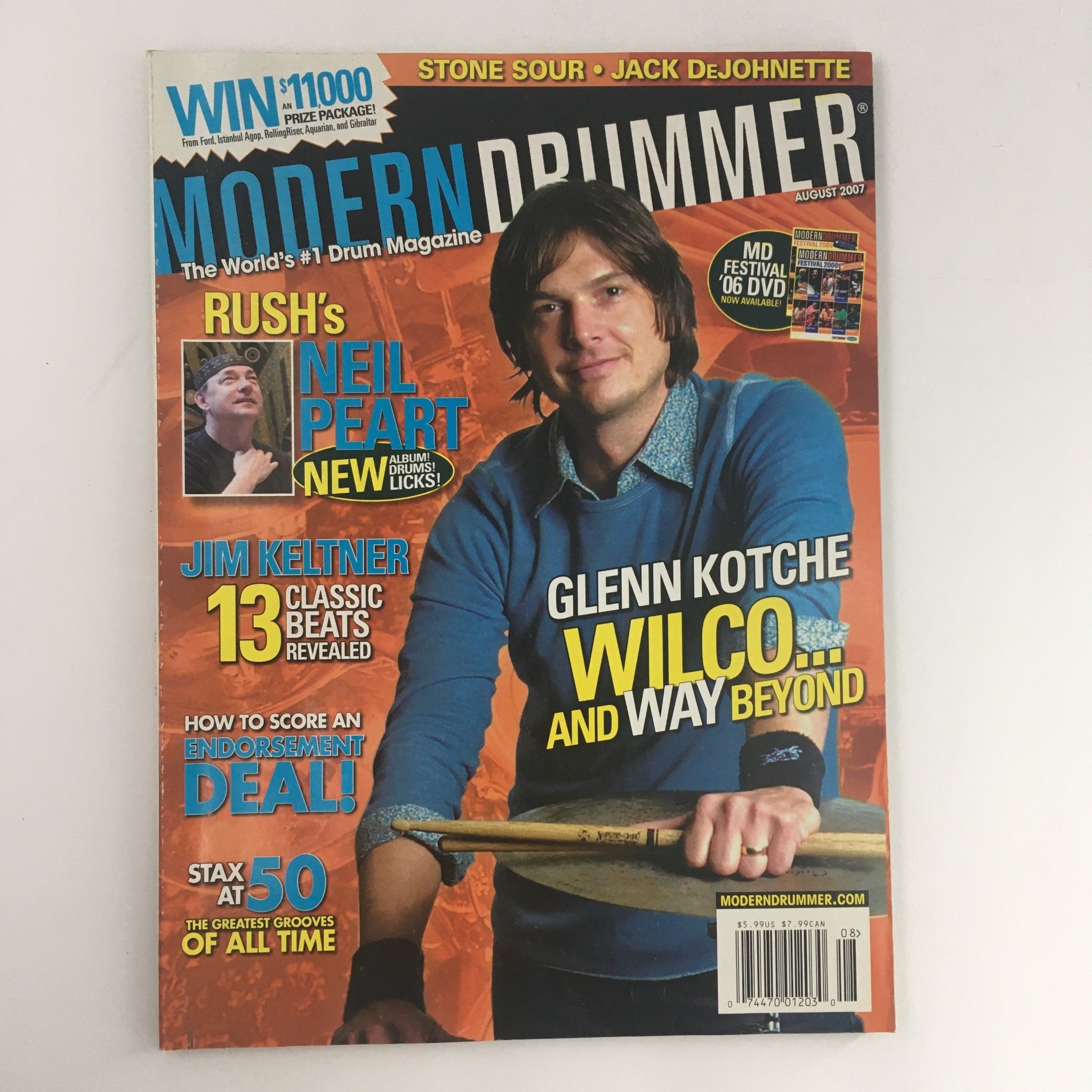 Modern Drummer Magazine August 2007 Neil Peart & Glenn Kotche & Jim Keltner, VG