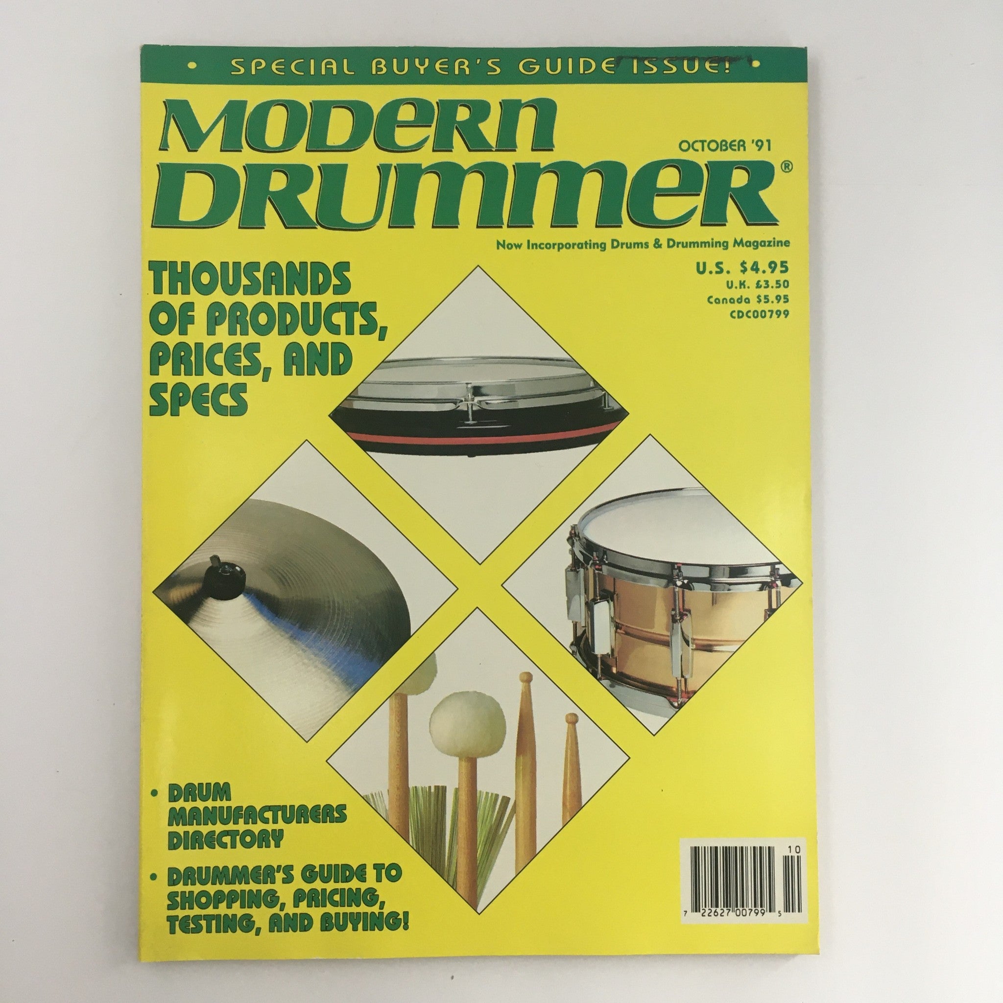 Modern Drummer Magazine October 1991 Special Buyer’s Guide Issue & Directory, VG