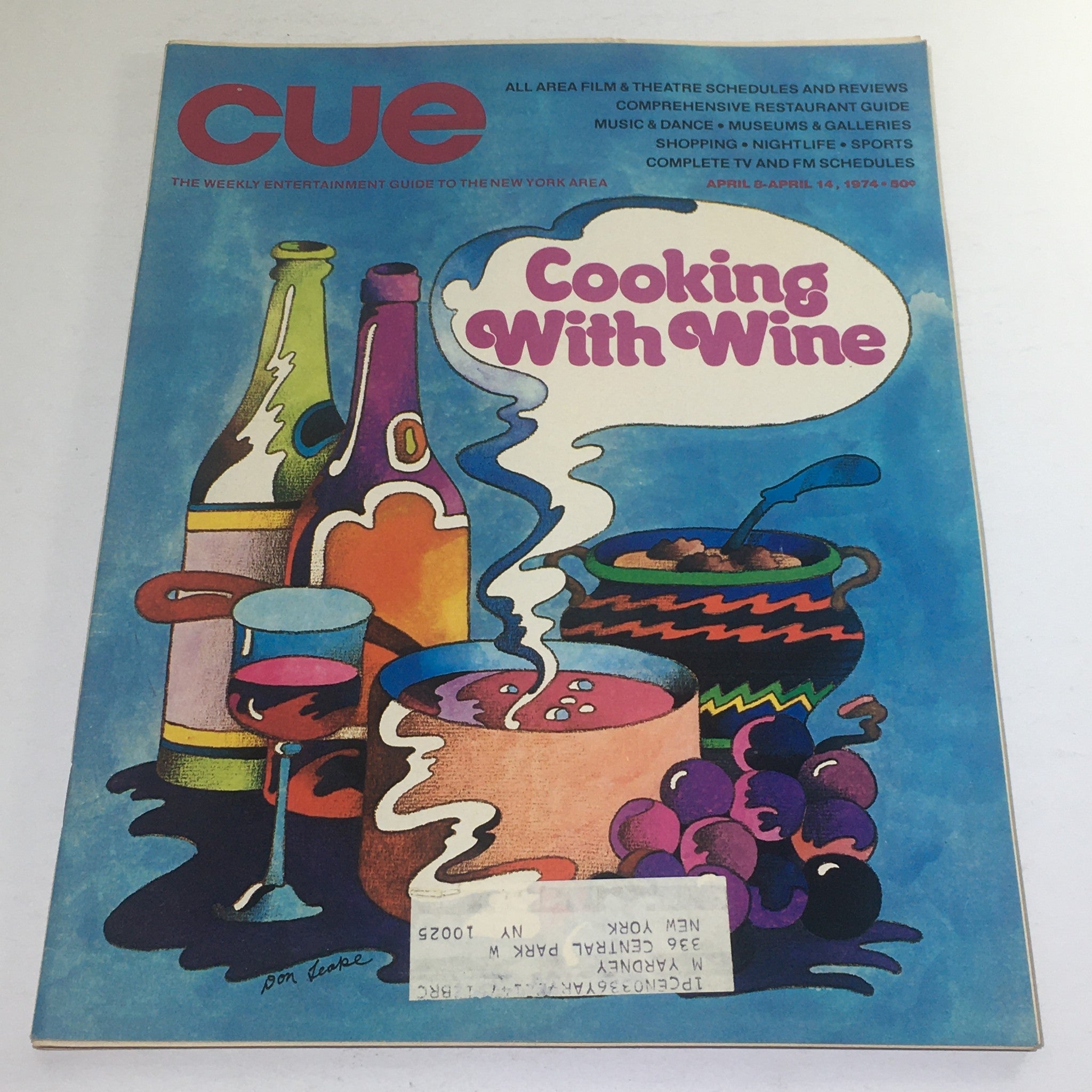 Cue Magazine: April 8-14 1974 - Cooking With Wine/Theme Cover Don Leake