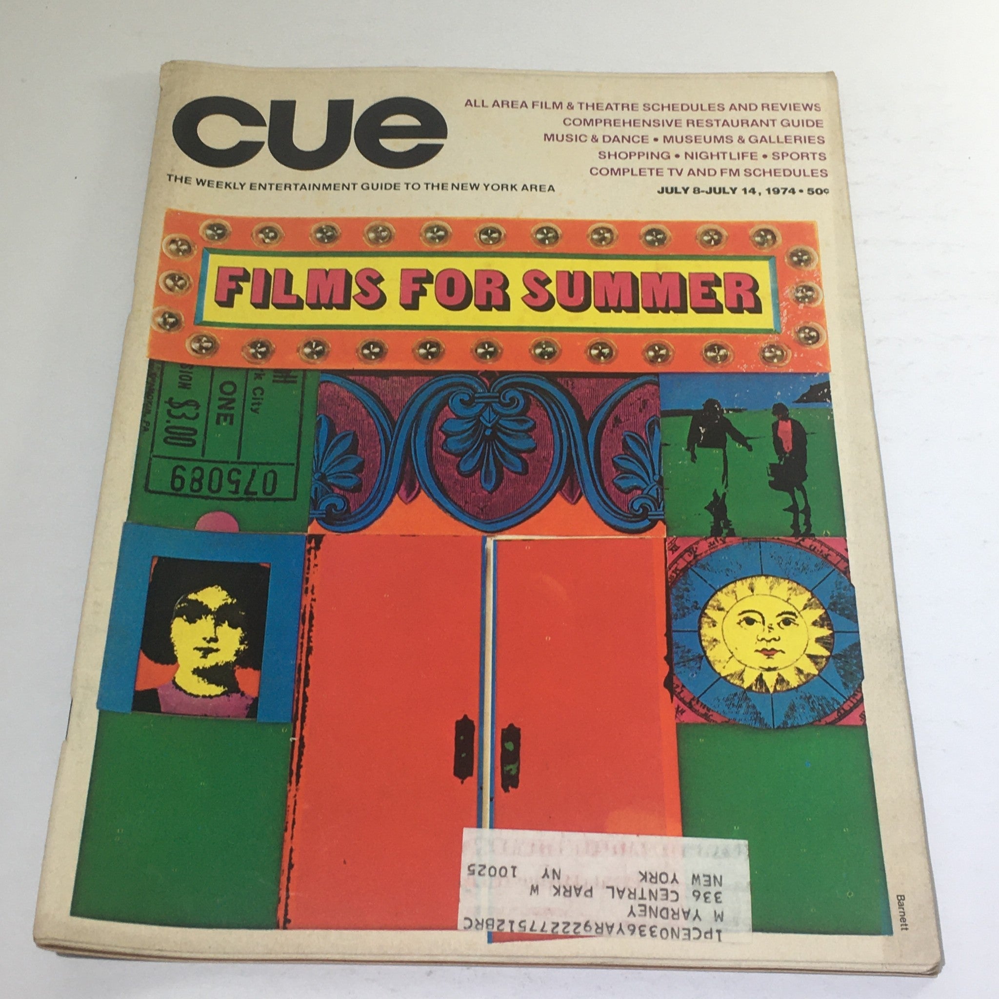 Cue Magazine: July 8-14 1974 - Films For Summer/Theme Cover Barnett Newman