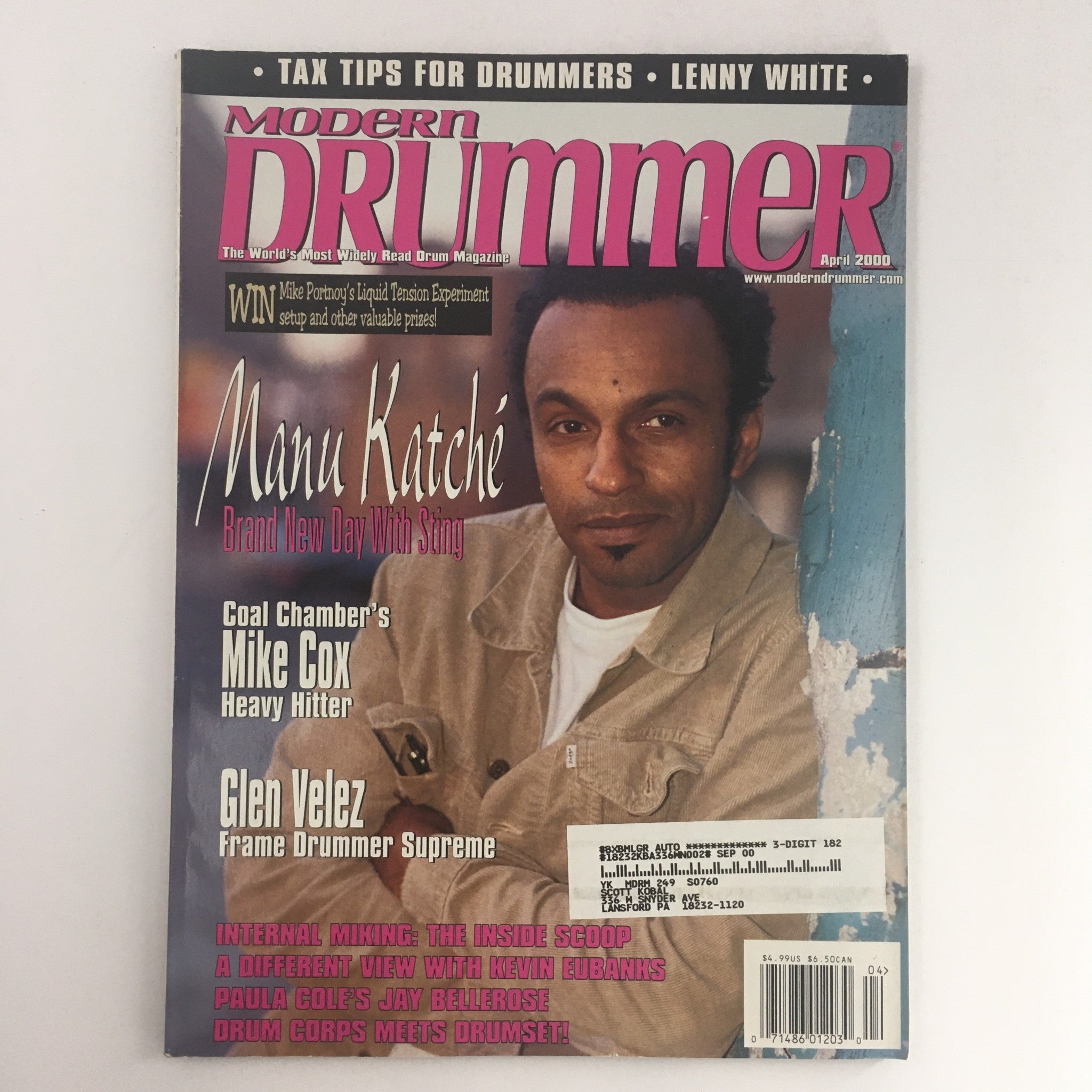 Modern Drummer Magazine April 2000 Manu Katche & Mike Cox & Glen Velez, VG