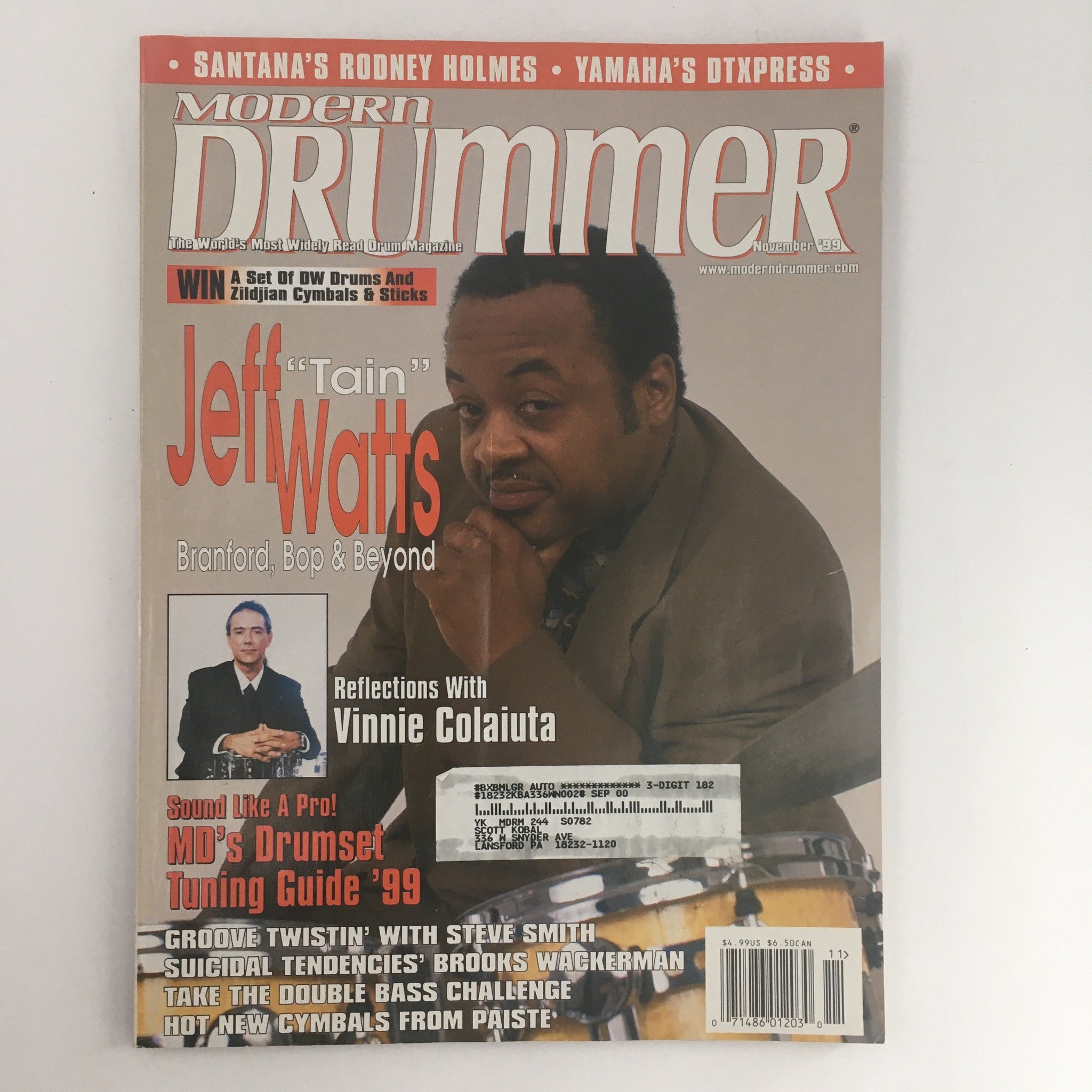 Modern Drummer Magazine November 1999 Jeff 'Tain' Watts & Vinnie Colaiuta, VG