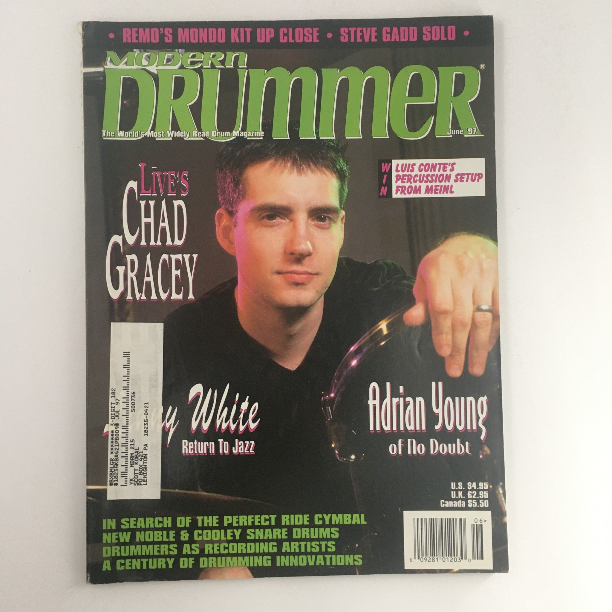 Modern Drummer Magazine June 1997 Chad Gracey & Adrian Young & Lenny White, VG