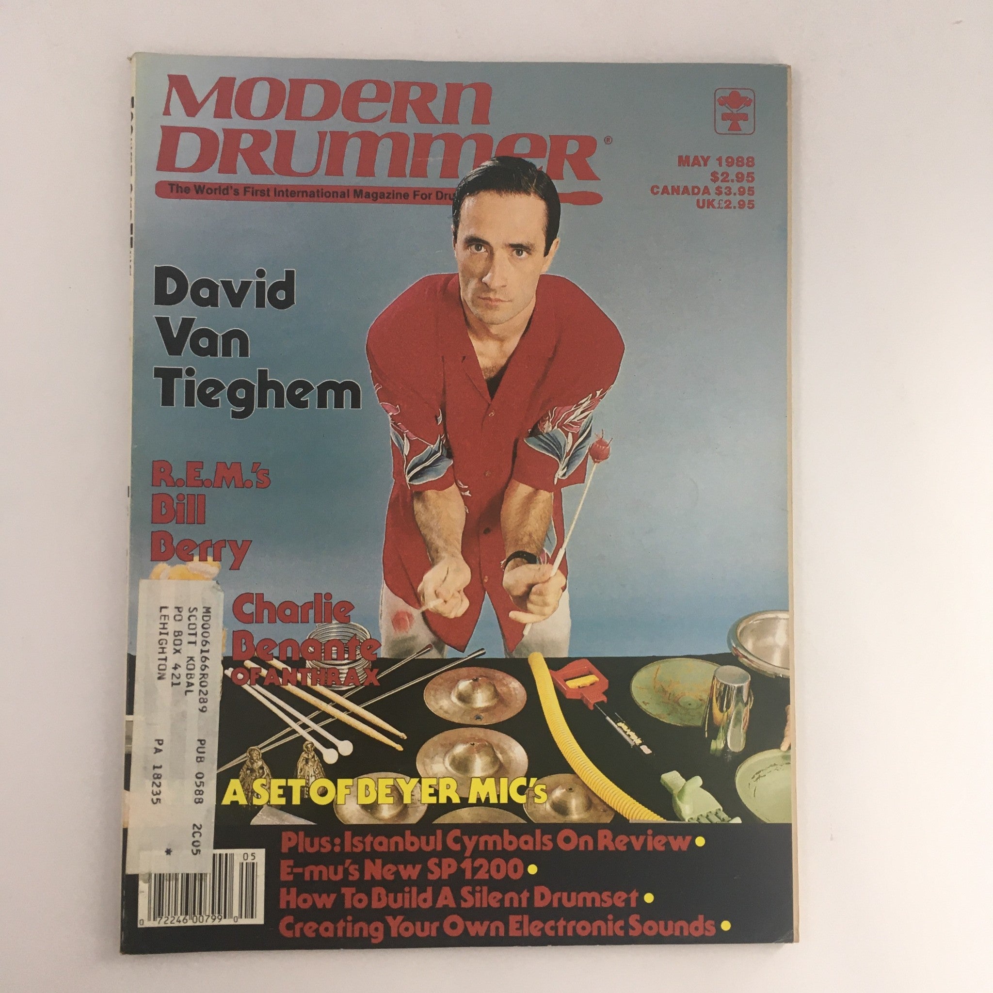 Modern Drummer Magazine May 1988 David Van Tieghem, Bill Berry & Charlie Benante