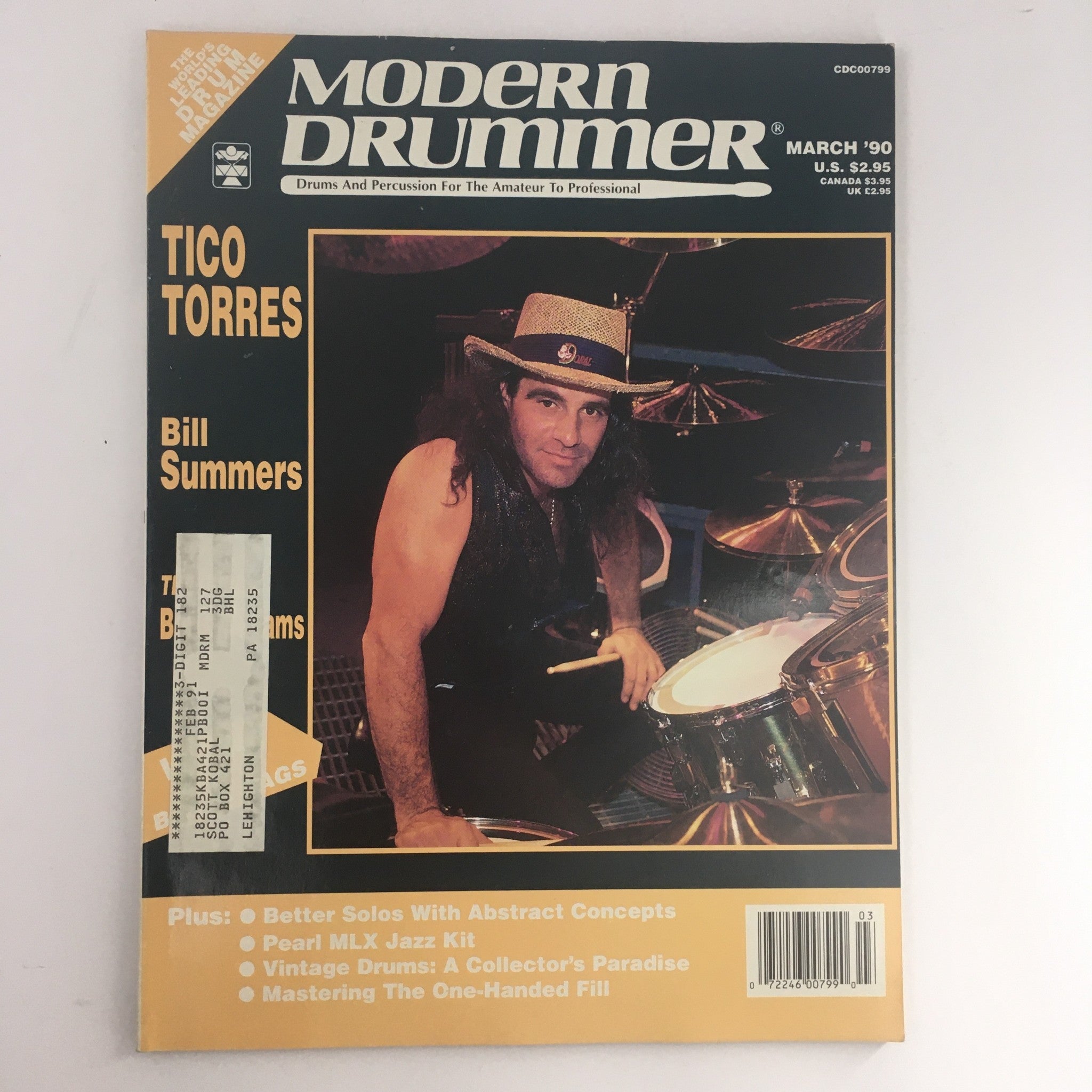 Modern Drummer Magazine March 1990 Tico Torres & Bill Summers & Pearl MLX Jazz