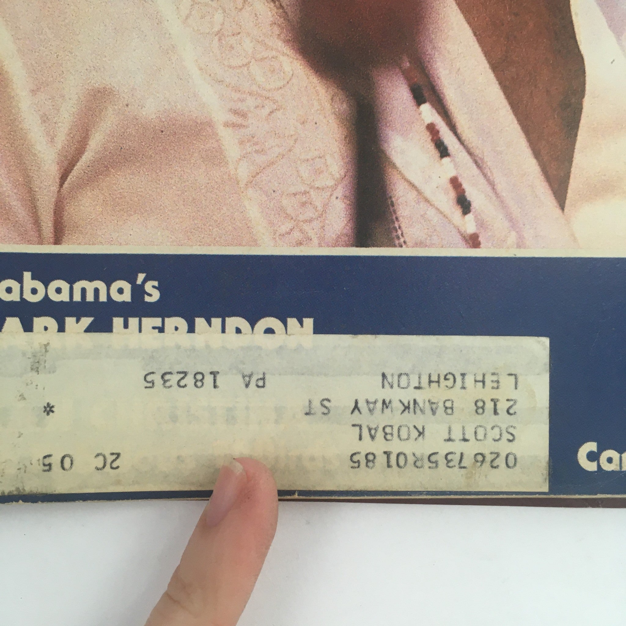 Close-up of the address label on the cover of Modern Drummer Magazine August 1983, featuring Airto Moreira, highlighting the vintage nature of this collectible item.