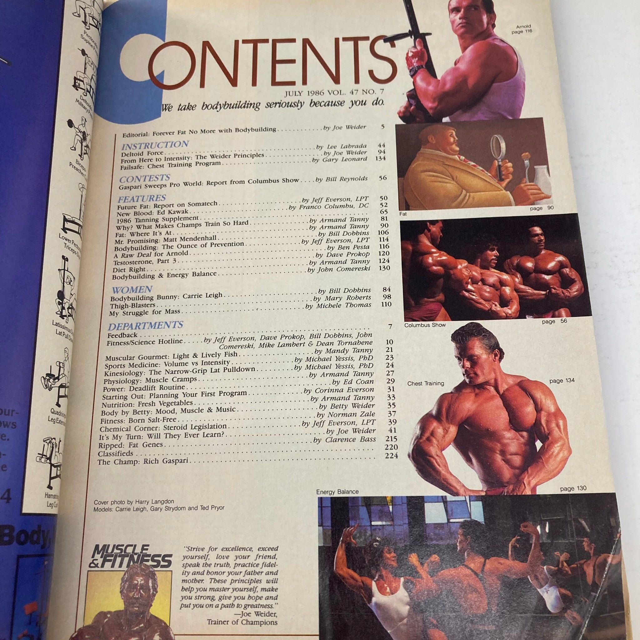 Muscle & Fitness Magazine July 1986 Carrie Leigh, Gary Strydom and Ted Pryor