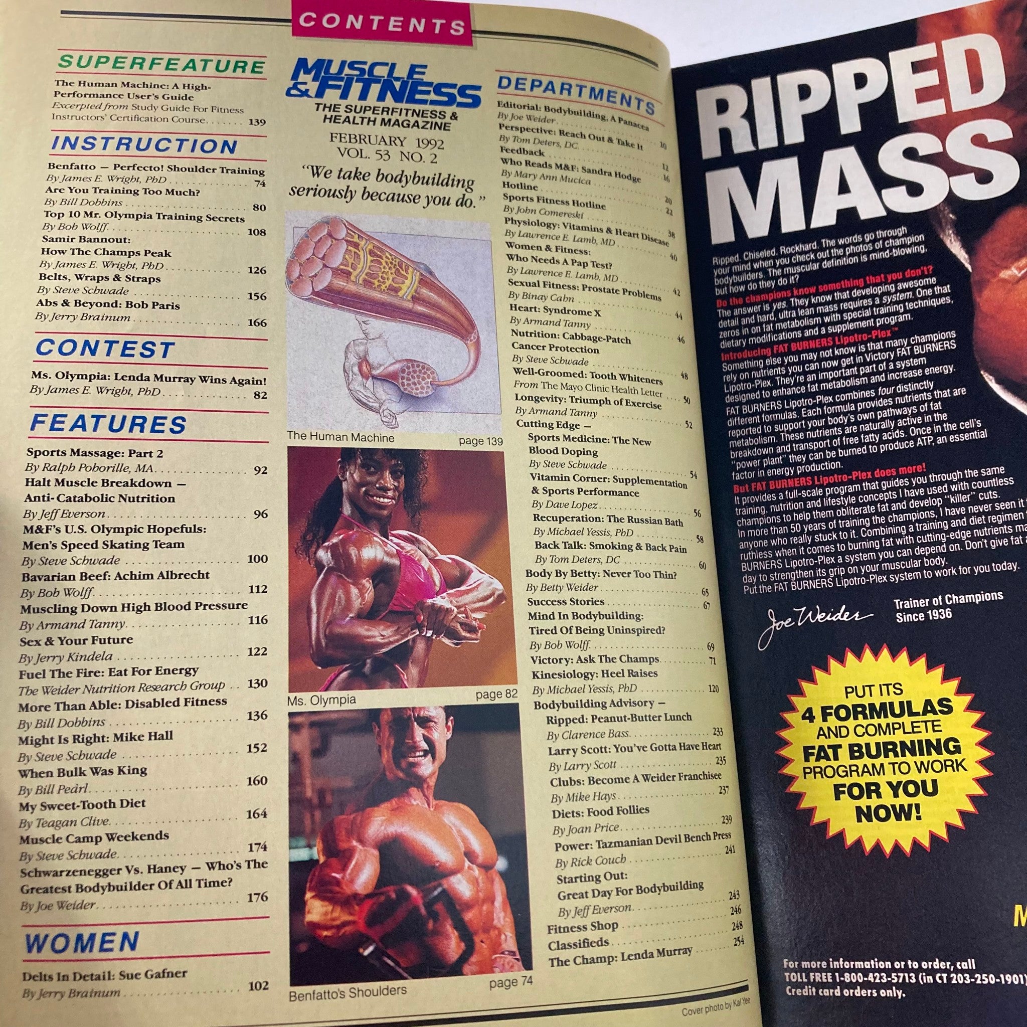 Joe Weider's Muscle & Fitness Magazine February 1992 Lenda Murray Wins Again VG