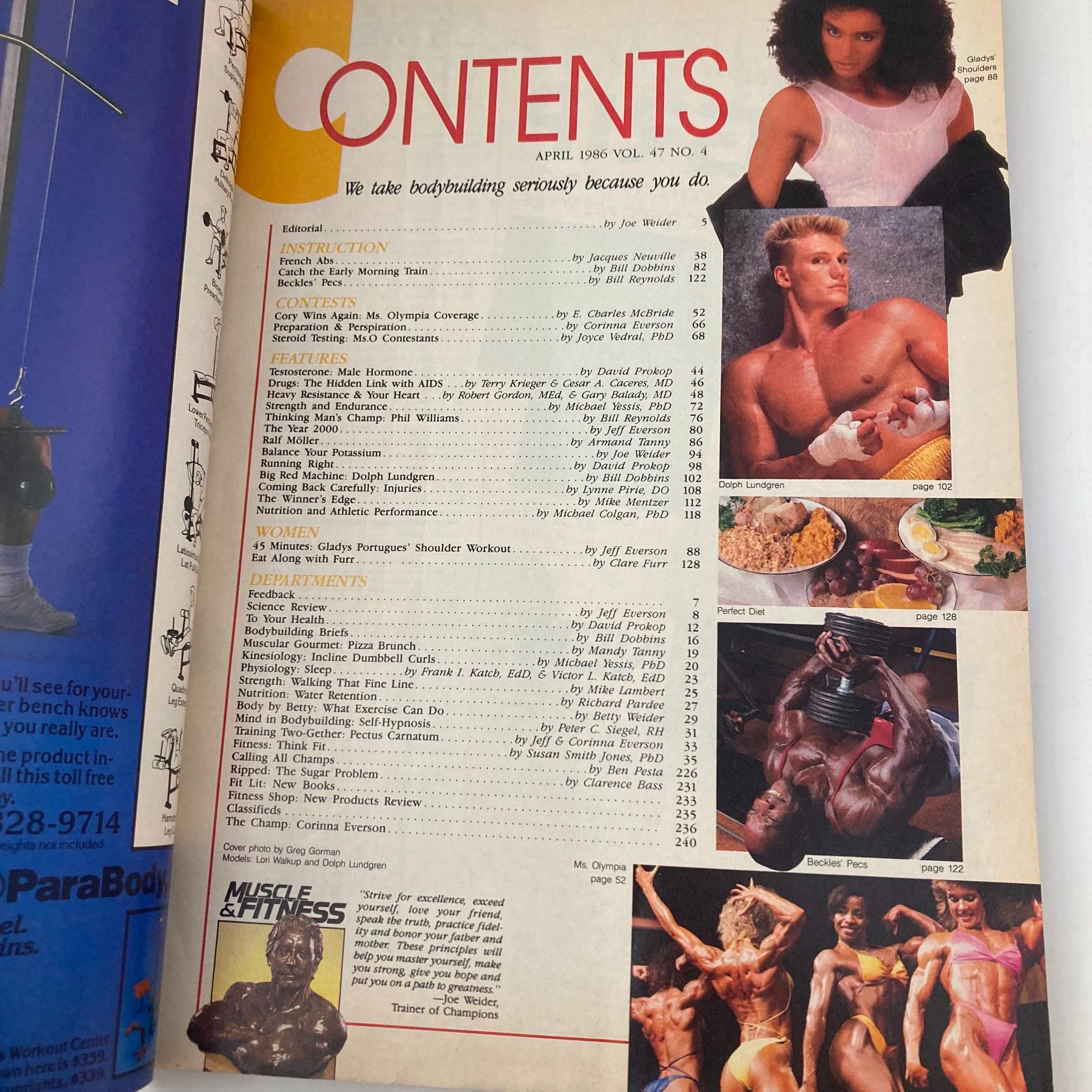 Joe Weider's Muscle & Fitness Magazine April 1986 Lori Walkup & Dolph Lundgren