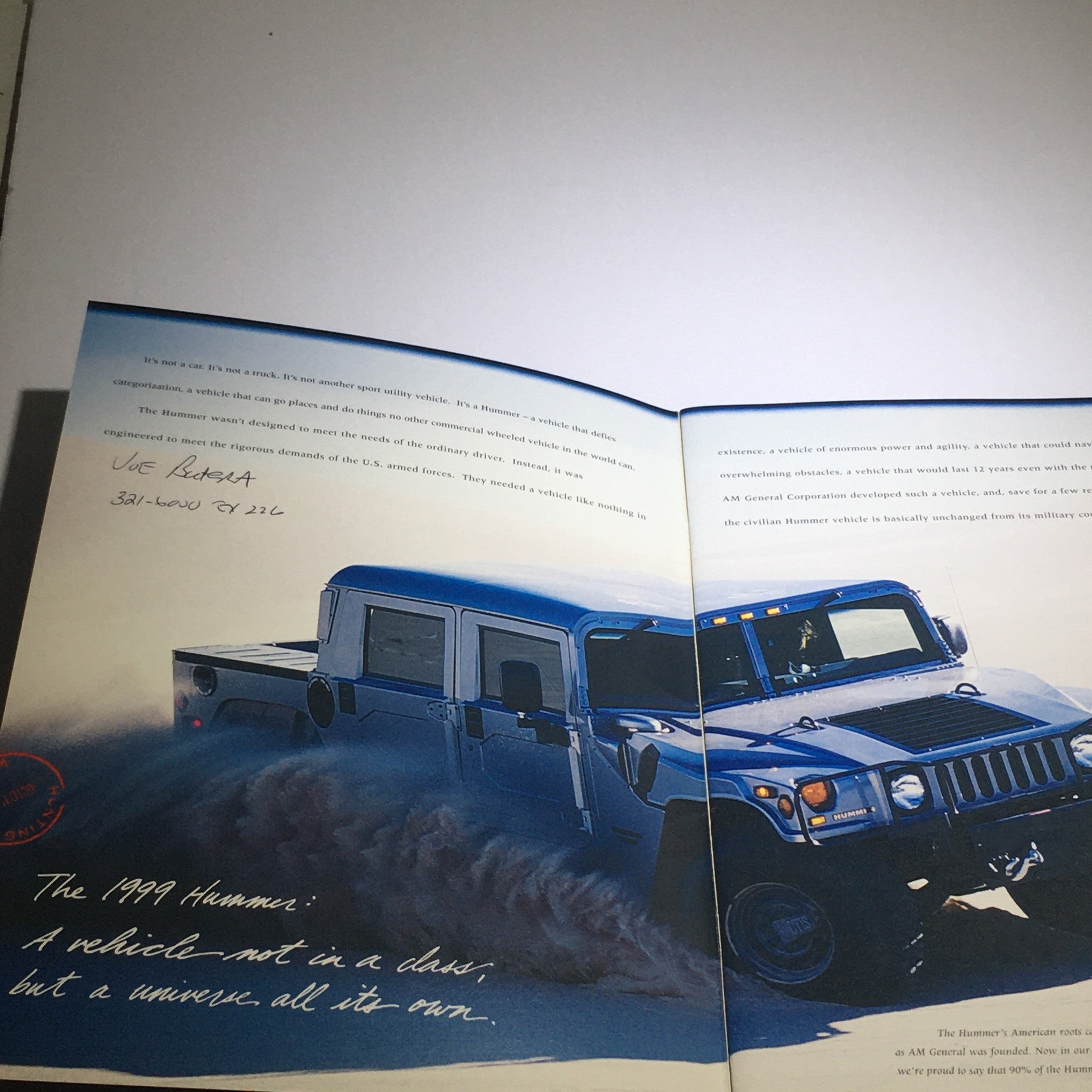 1999 Hummer 4x4 Vehicle Dealership Car Auto Brochure Catalog