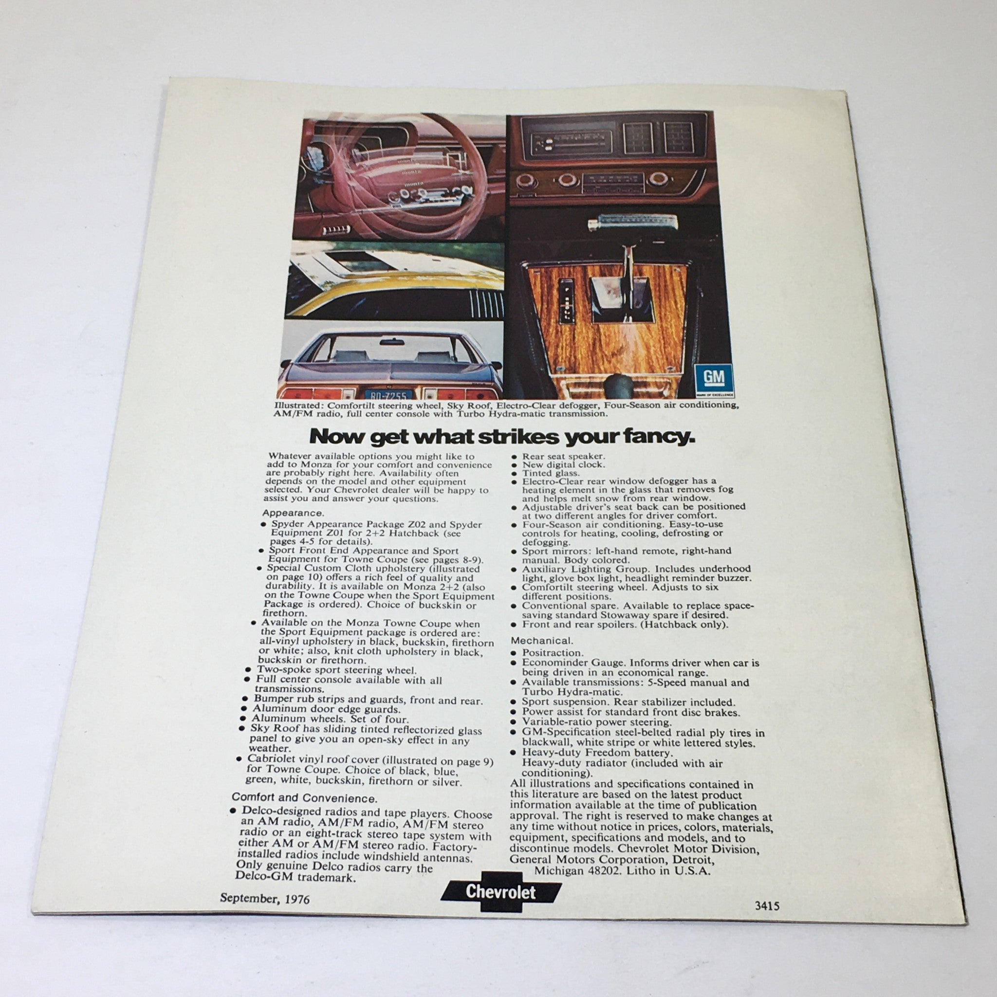 September 1976 Chevrolet Monza Dealership Car Auto Brochure Catalog