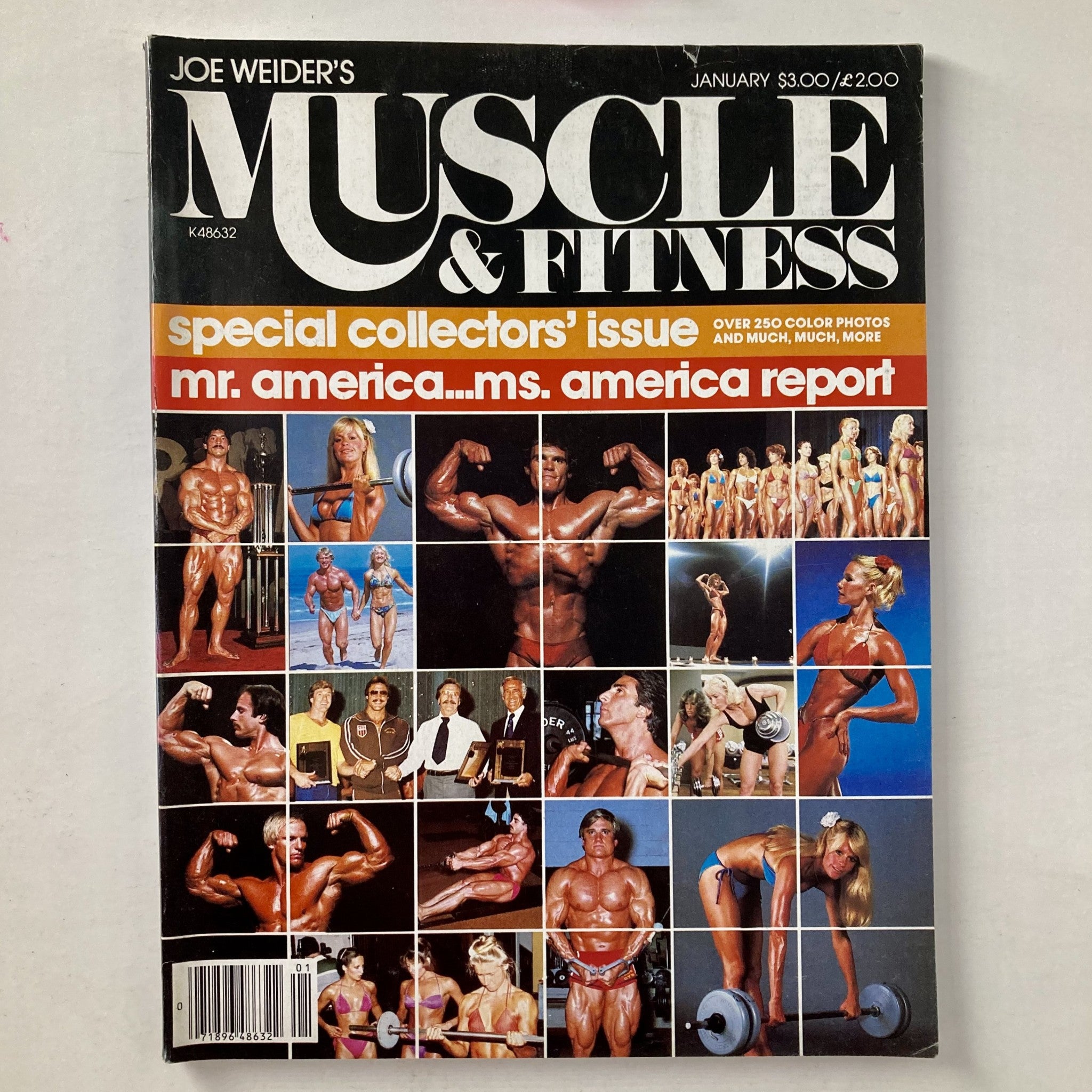 Cover of Joe Weider's Muscle & Fitness Magazine, January 1981 issue, featuring special collectors' issue on Mr. America and Ms. America with colorful collage of bodybuilding photos and fitness culture.