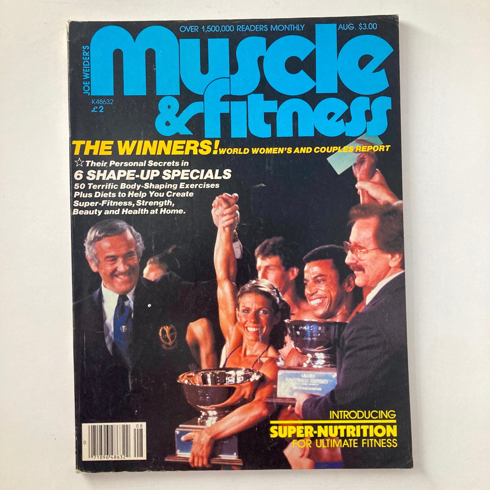 Joe Weider's Muscle & Fitness Magazine August 1981 cover featuring bodybuilders celebrating their victories with trophies, emphasizing the theme 'The Winners!' This vintage magazine highlights personal secrets, shape-up specials, and nutrition tips for ultimate fitness.