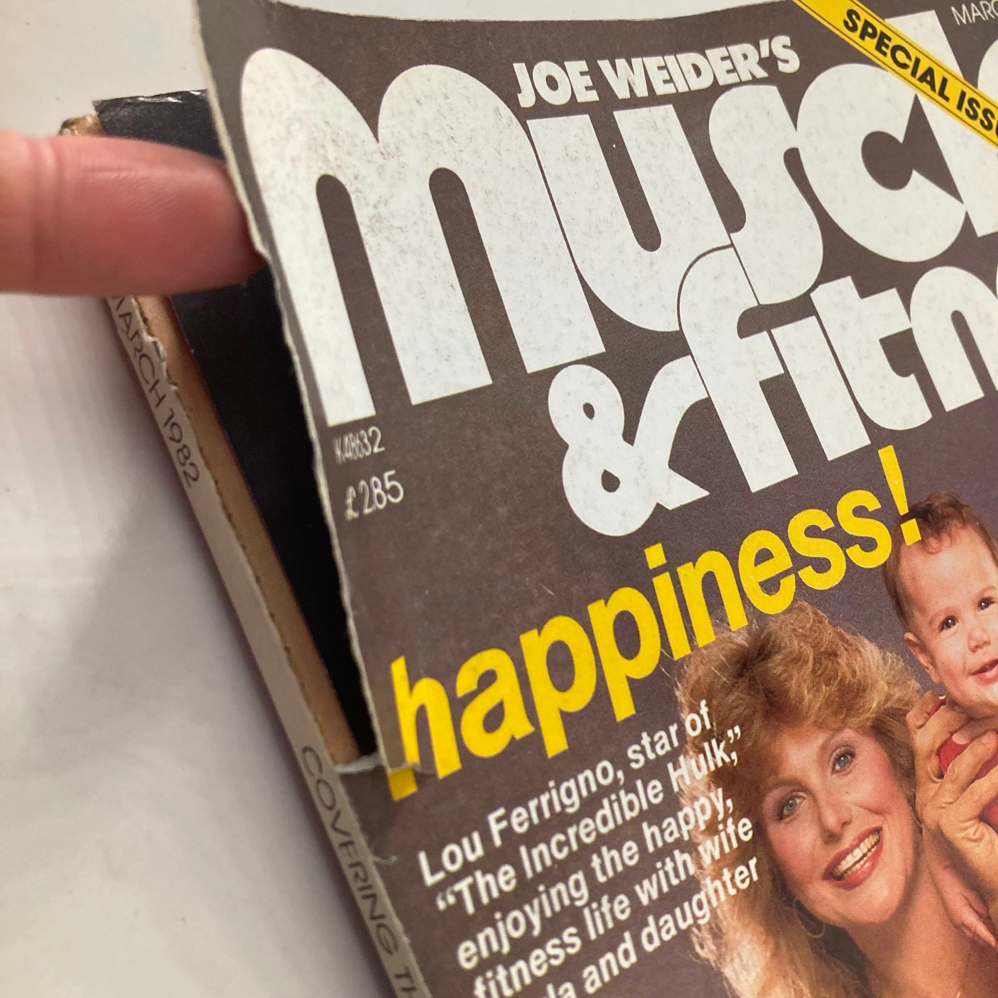Cover of Joe Weider's Muscle & Fitness Magazine March 1982 with a feature on happiness and an image of Lou Ferrigno, emphasizing the fitness lifestyle.