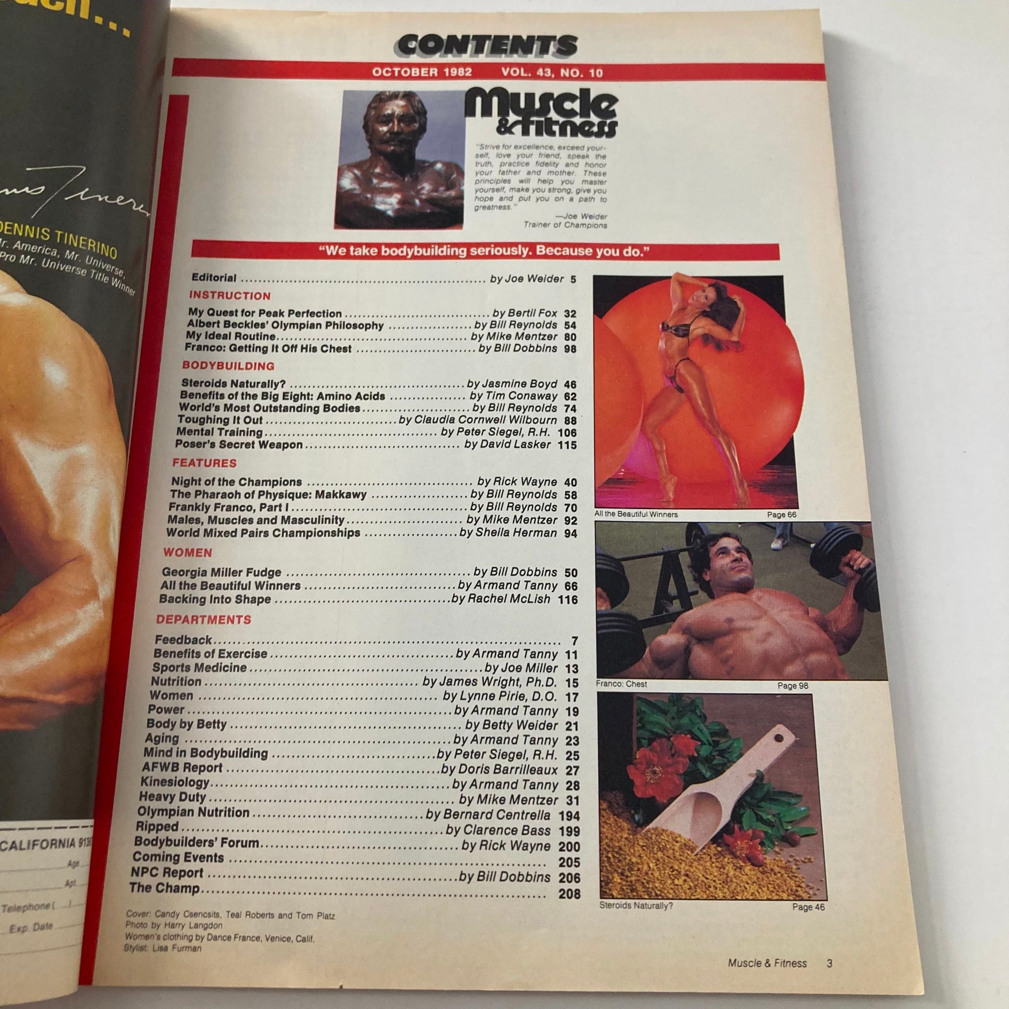 Joe Weider's Muscle & Fitness Magazine October 1982 Candy Csencsits, Tom Platz