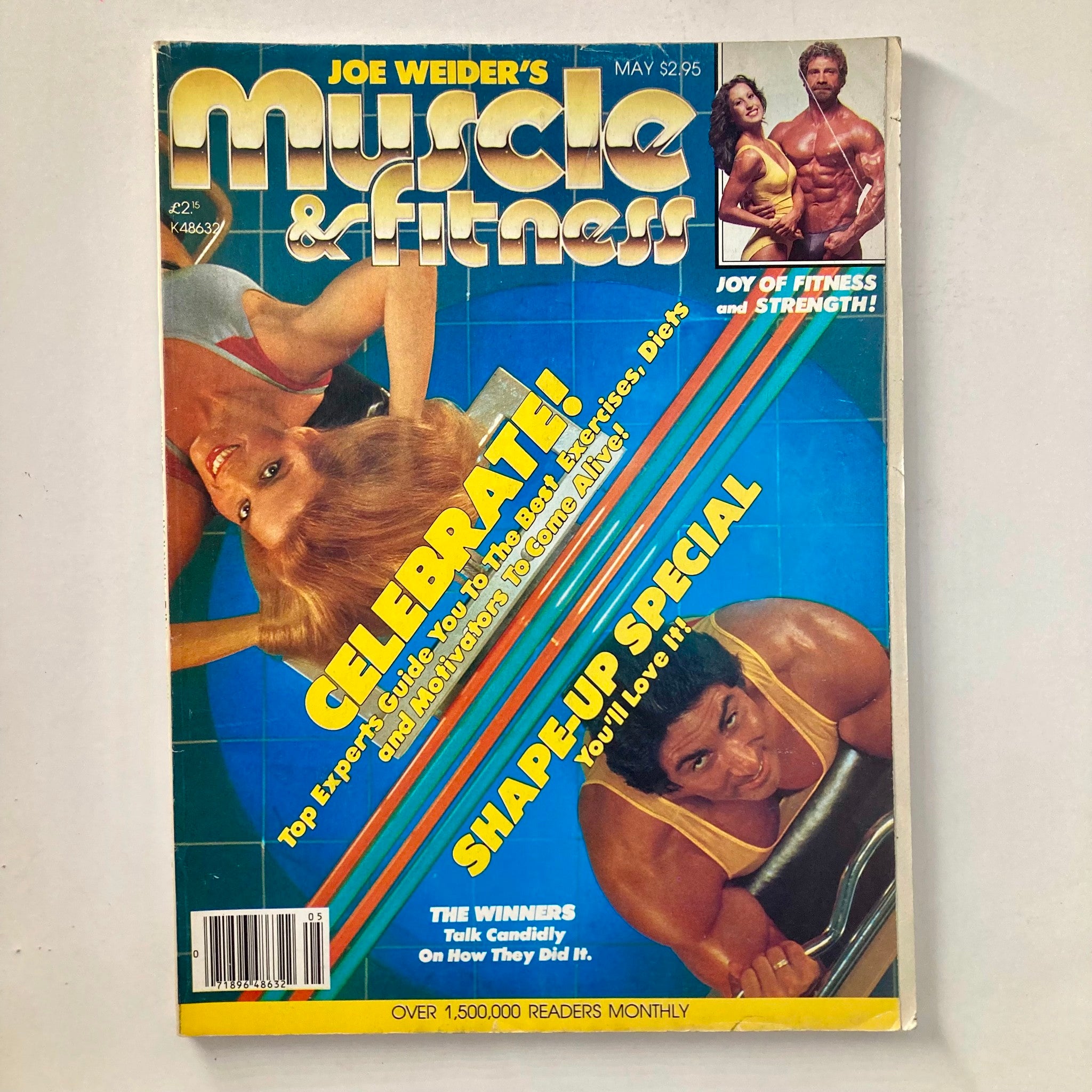 Cover of Joe Weider's Muscle & Fitness Magazine May 1982 featuring Dennis Tinerino and Juanita Merritt, highlighting fitness, exercise, and nutrition tips.