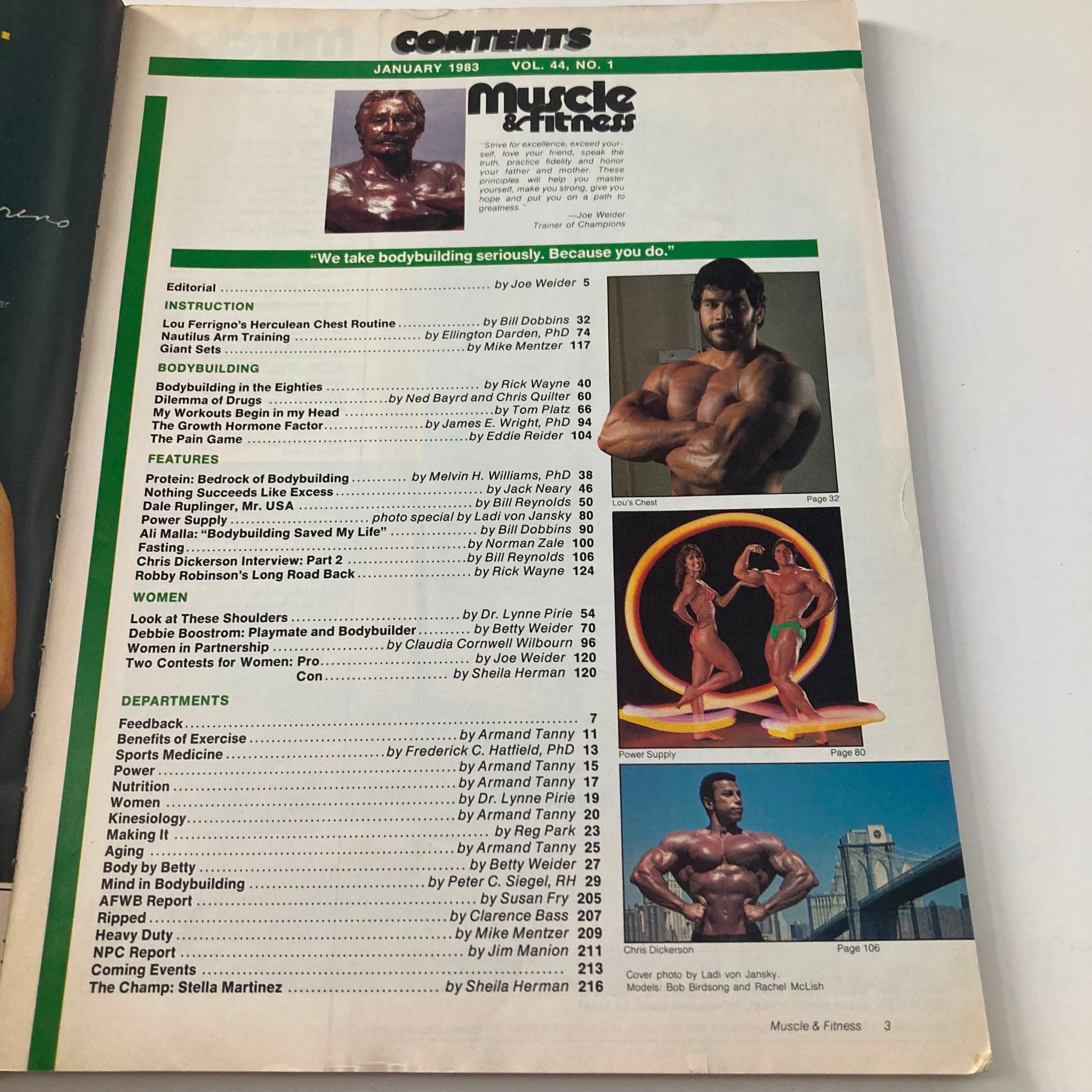 Joe Weider's Muscle & Fitness Magazine January 1983 Bob Birdsong, Rachel McLish