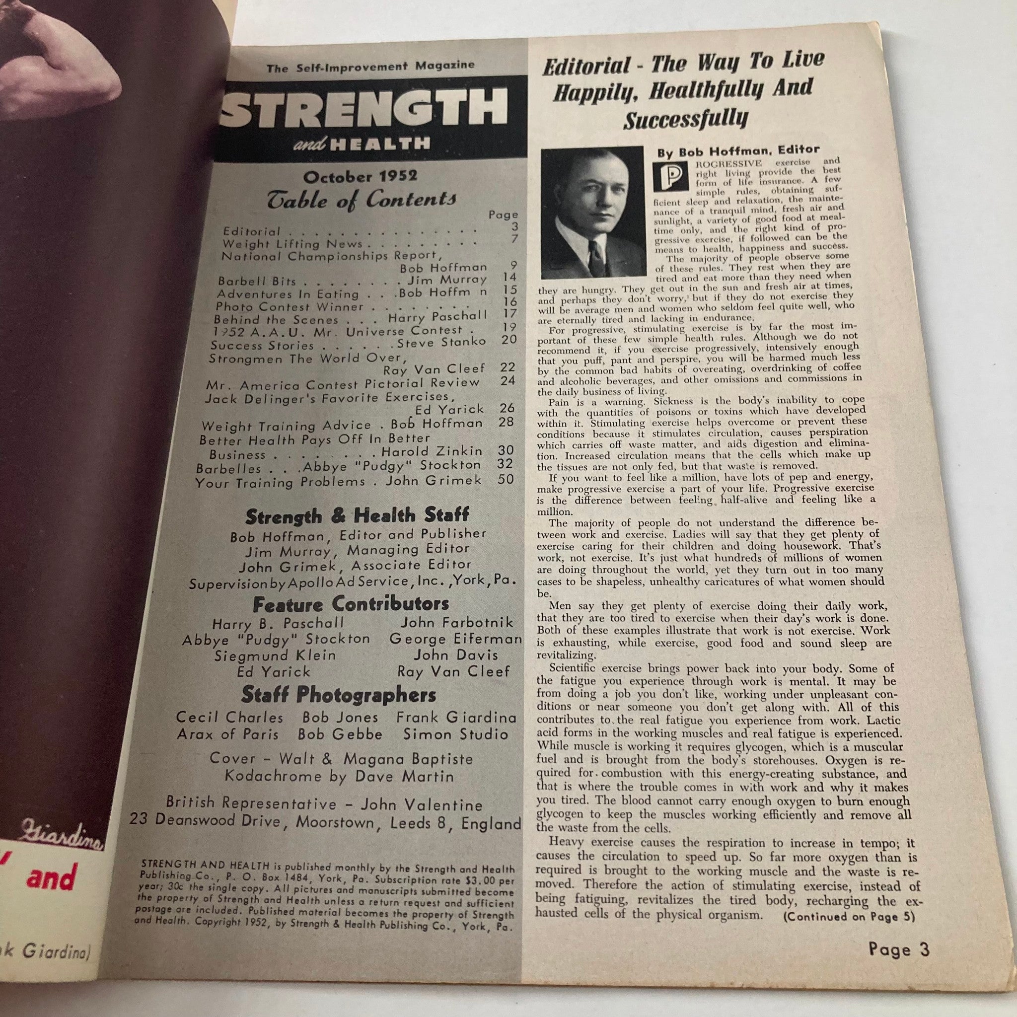 VTG Strength & Health Magazine October 1952 Walt and Magana Baptiste No Label