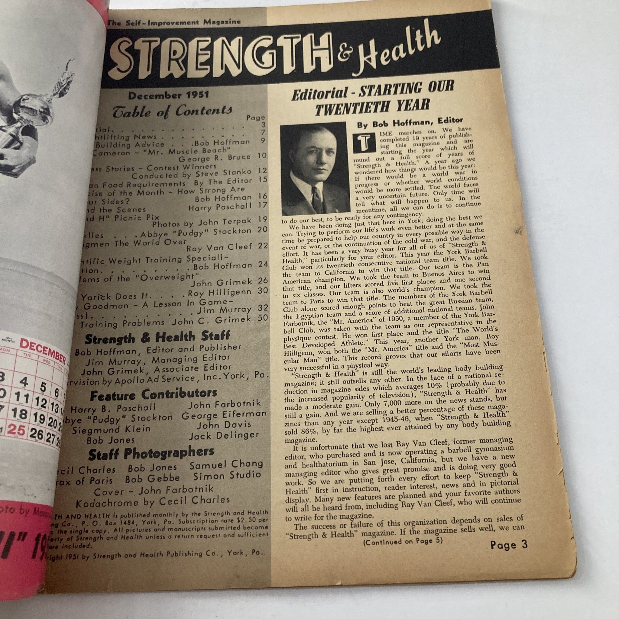 VTG Strength & Health Magazine December 1951 John Farbotnik Cover No Label