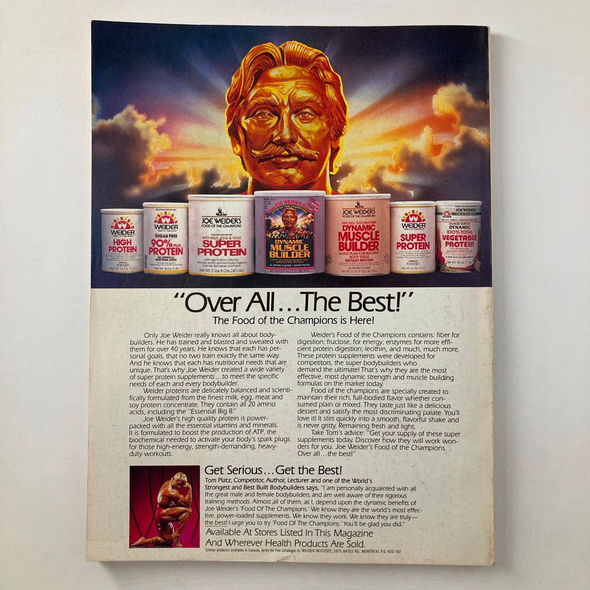 Advertisement page from Muscle & Fitness Magazine January 1984 promoting Joe Weider's protein products, emphasizing bodybuilding nutrition and health.