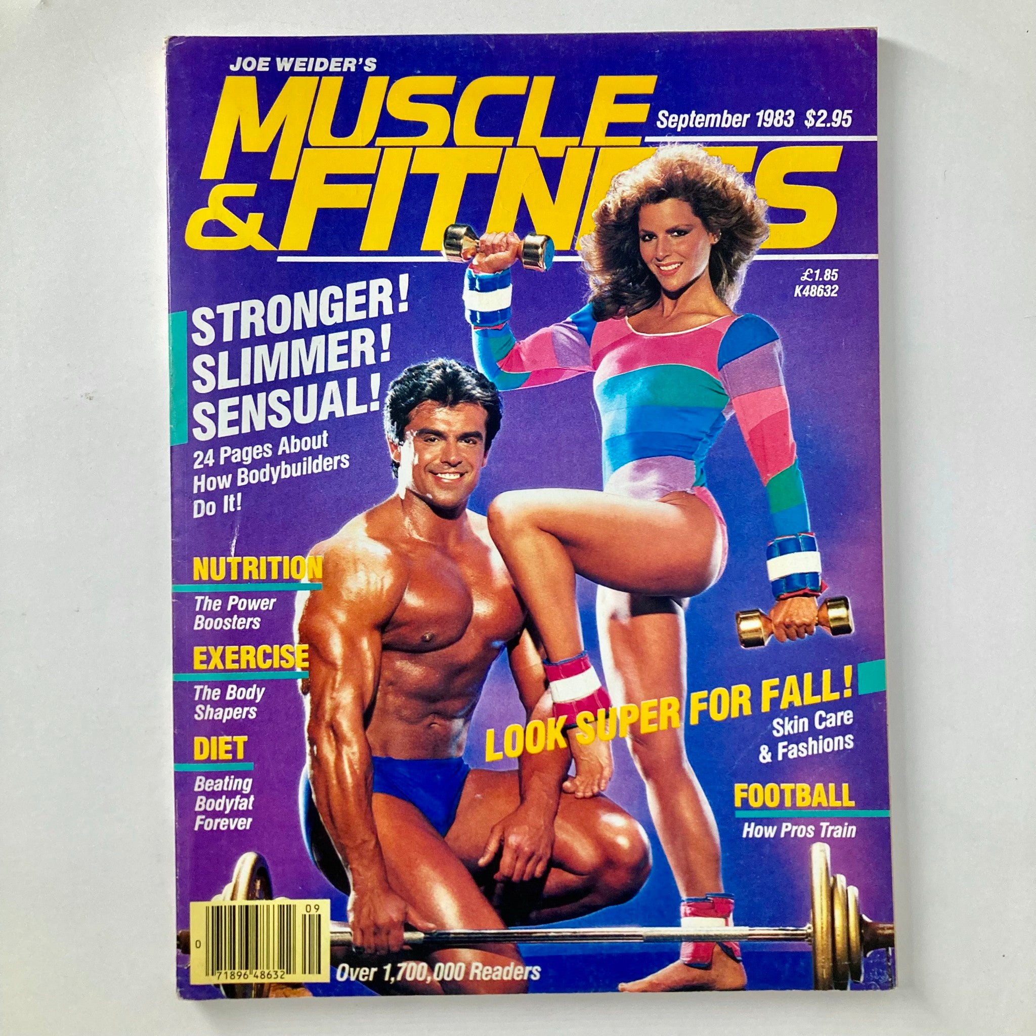 Cover of muscle and fitness magazine titled 'Muscle & Fitness September 1983 Candy Csencsits & Christian Janatsch' featuring a muscular man and a woman with dumbbells, showcasing fitness and bodybuilding themes.