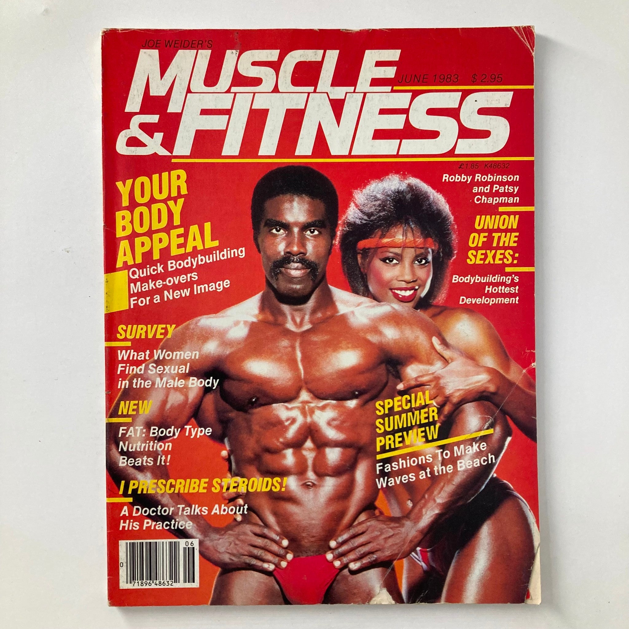 Cover of Joe Weider's Muscle & Fitness Magazine June 1983 featuring bodybuilders Robby Robinson and Patsy Chapman showcasing early bodybuilding culture.